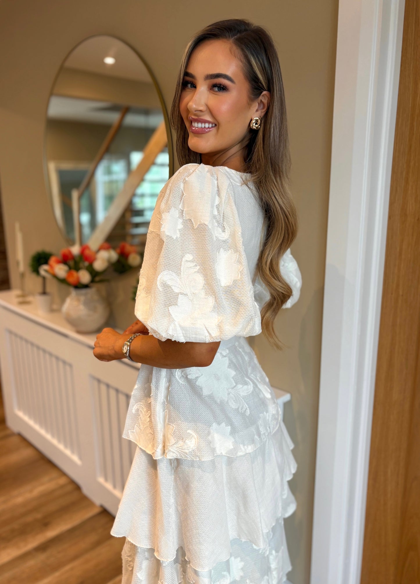 Cyrus Tiered Dress Beige
