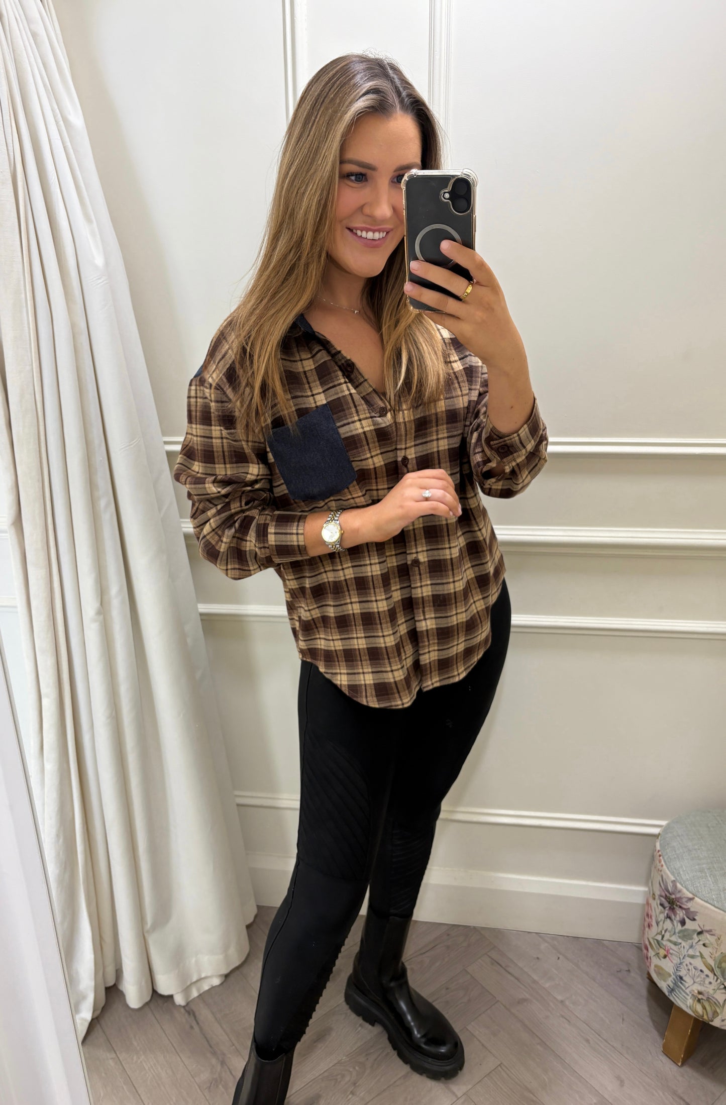 Amelia Checked Shirt Brown