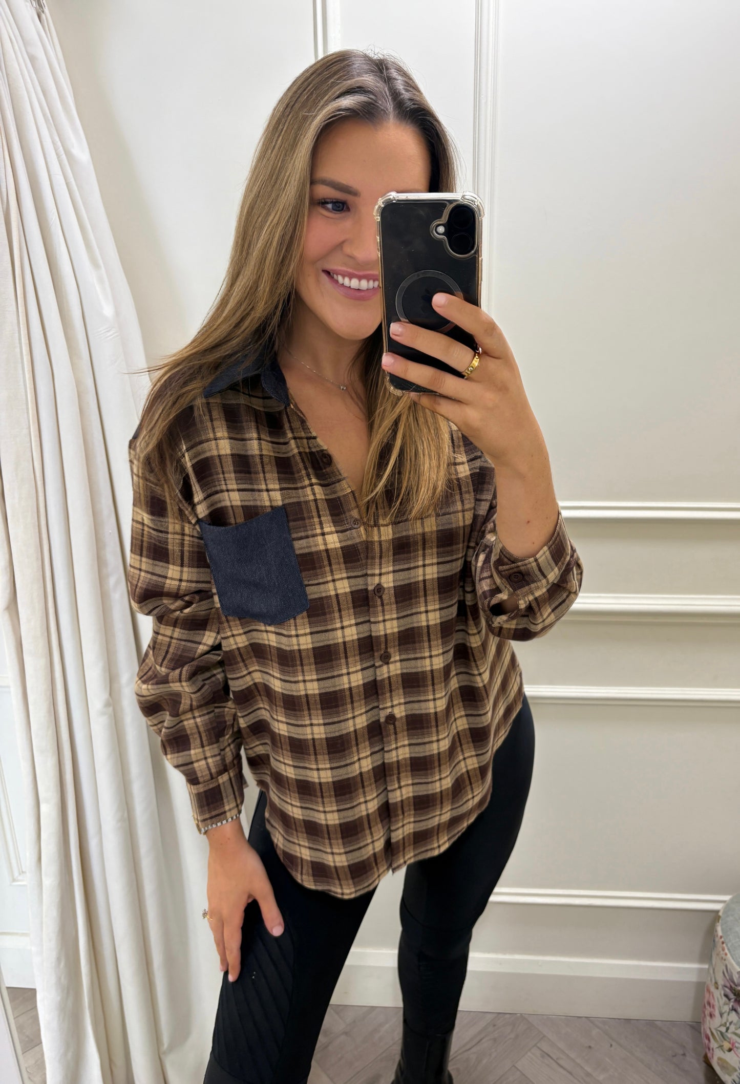Amelia Checked Shirt Brown