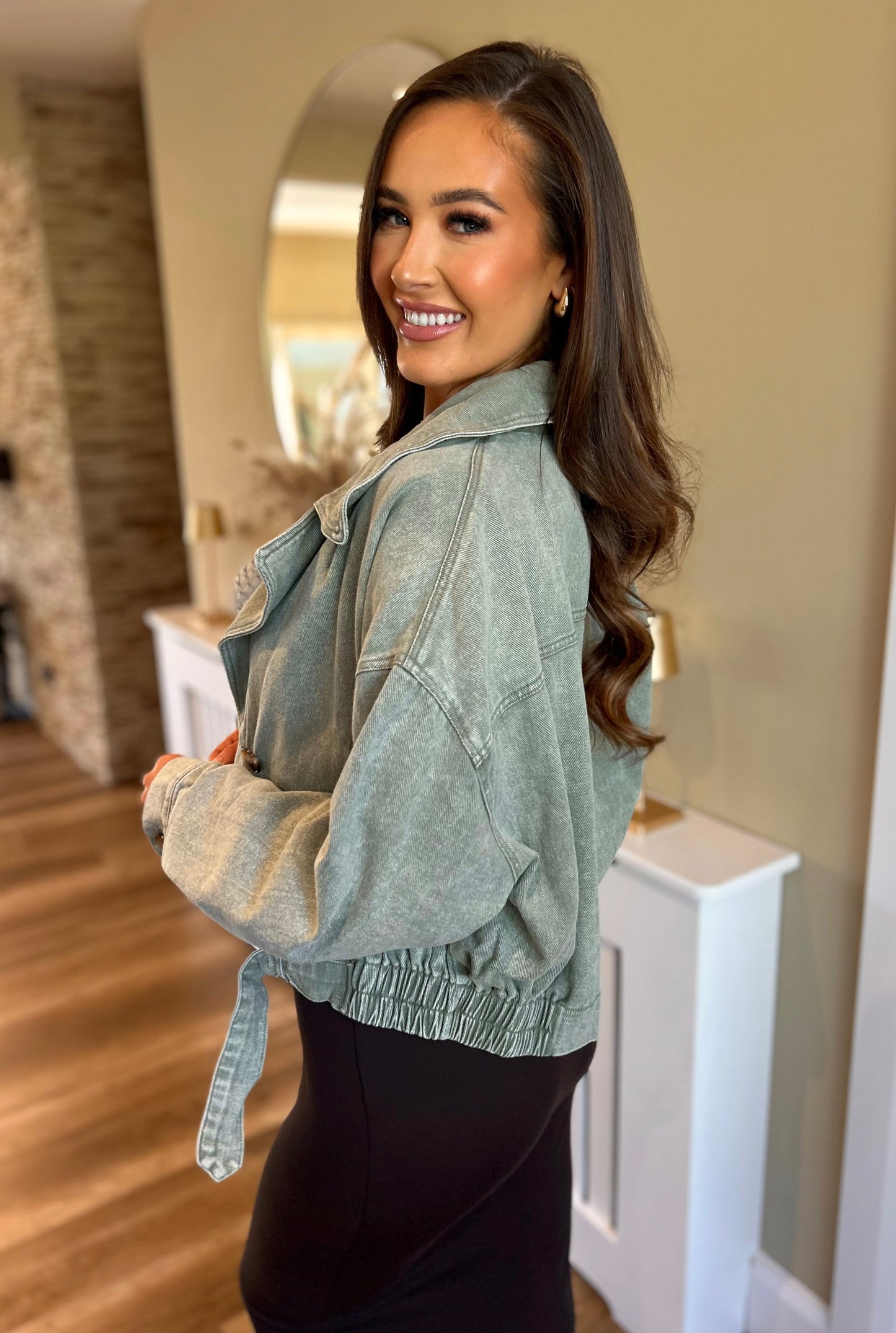 Luna Cropped Denim Trench Khaki