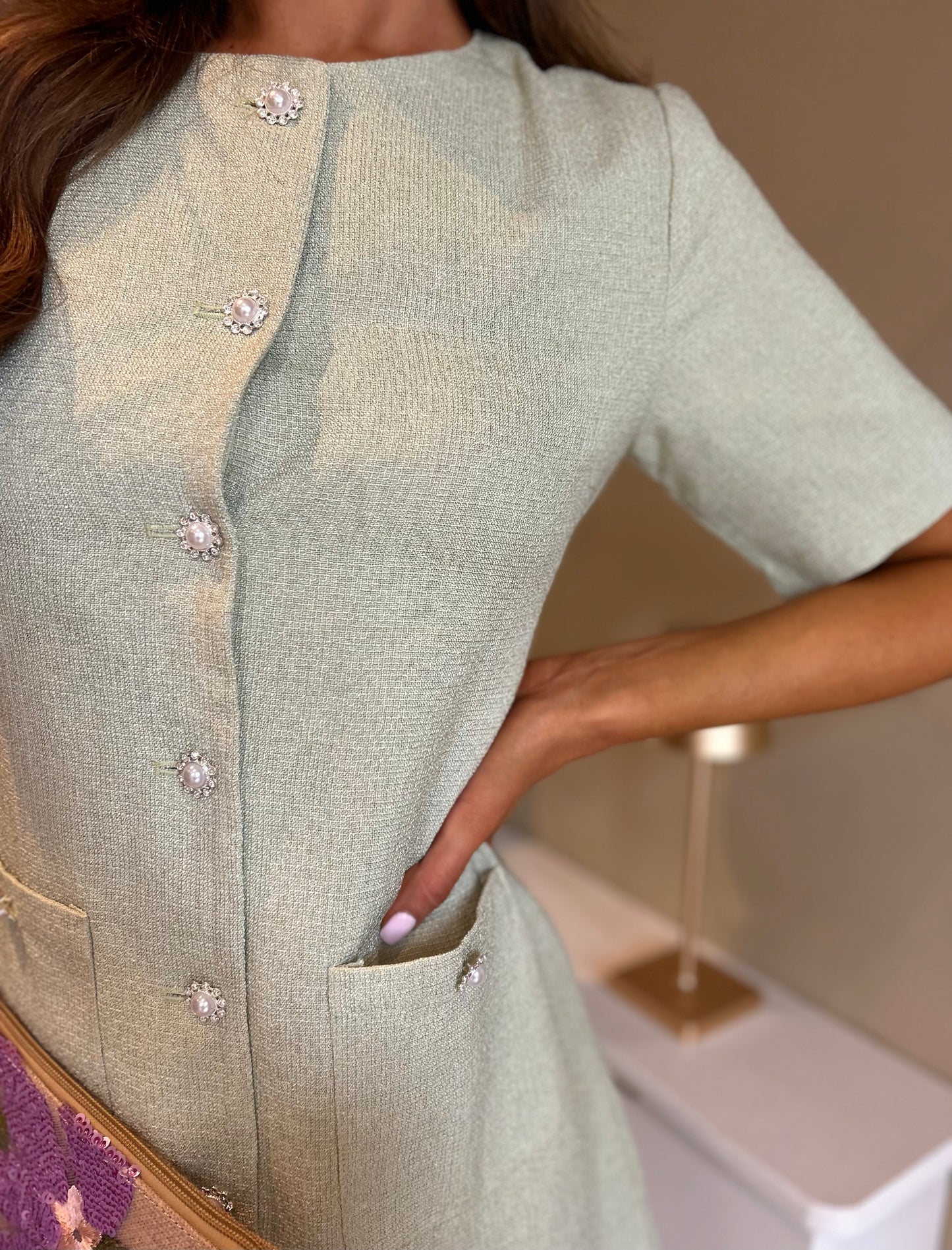 Luna Button Detail Dress Green