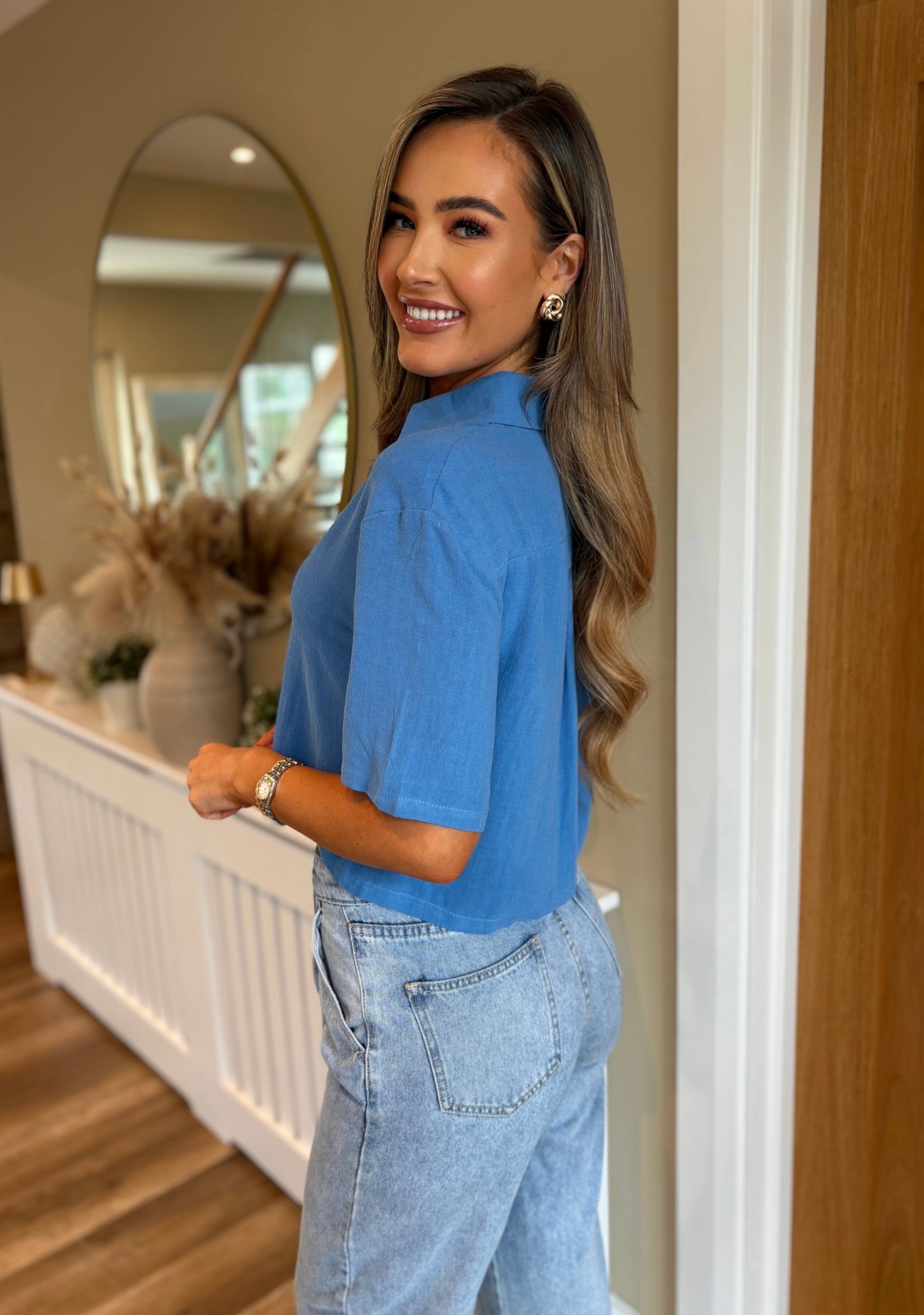 Leni Cropped Shirt Blue