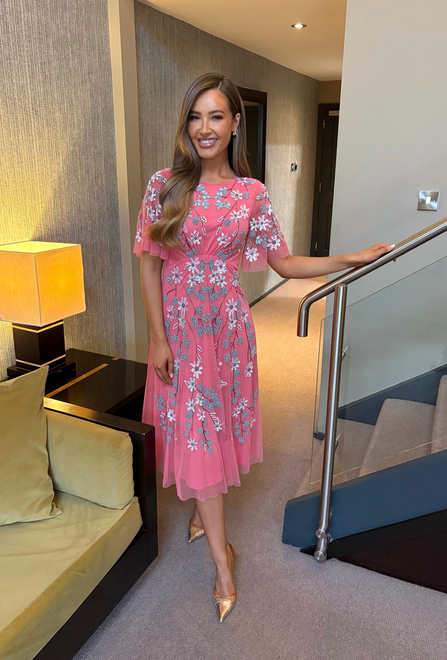 Mila Embellished Dress Coral