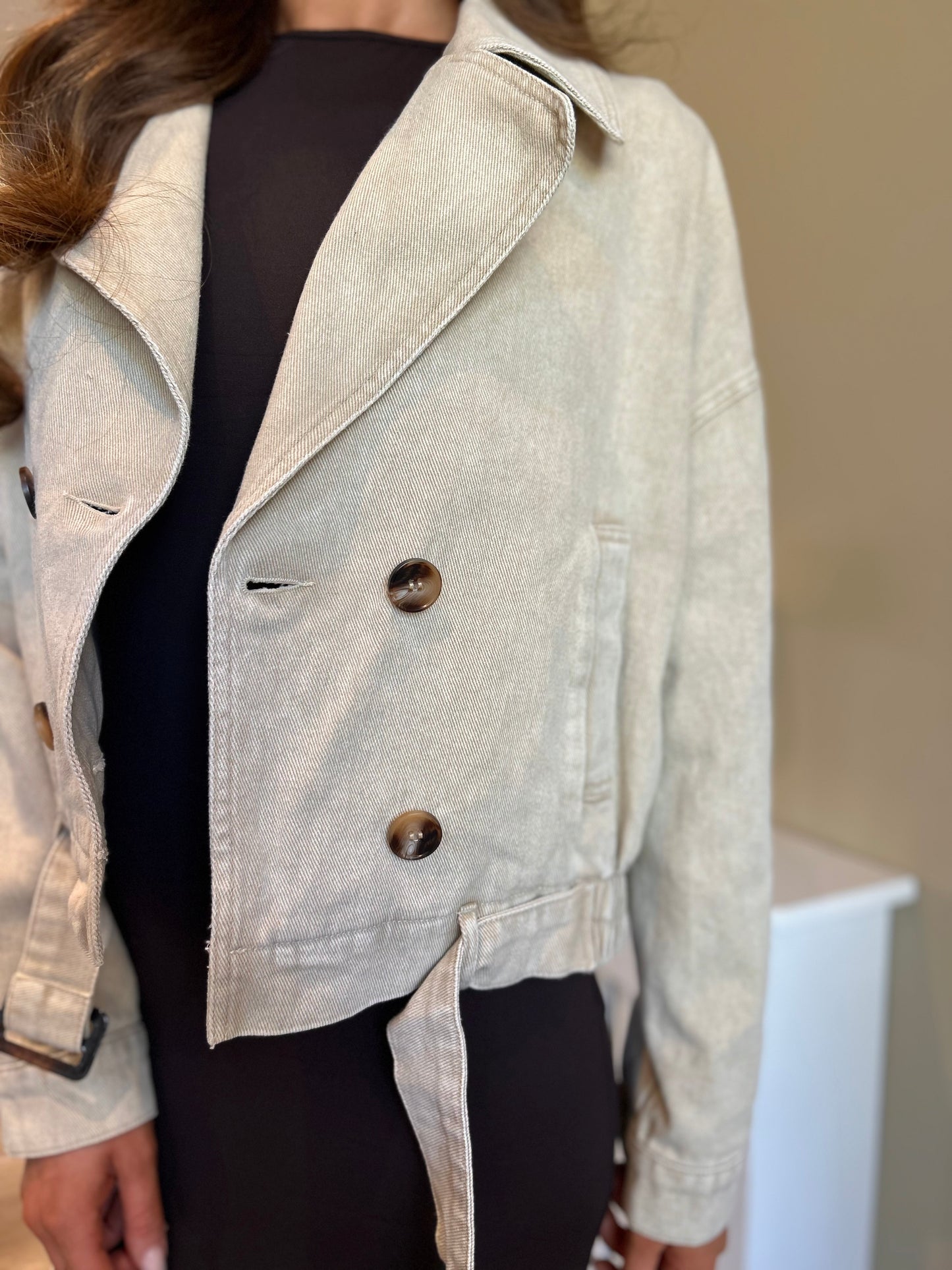 Luna Cropped Denim Trench Beige