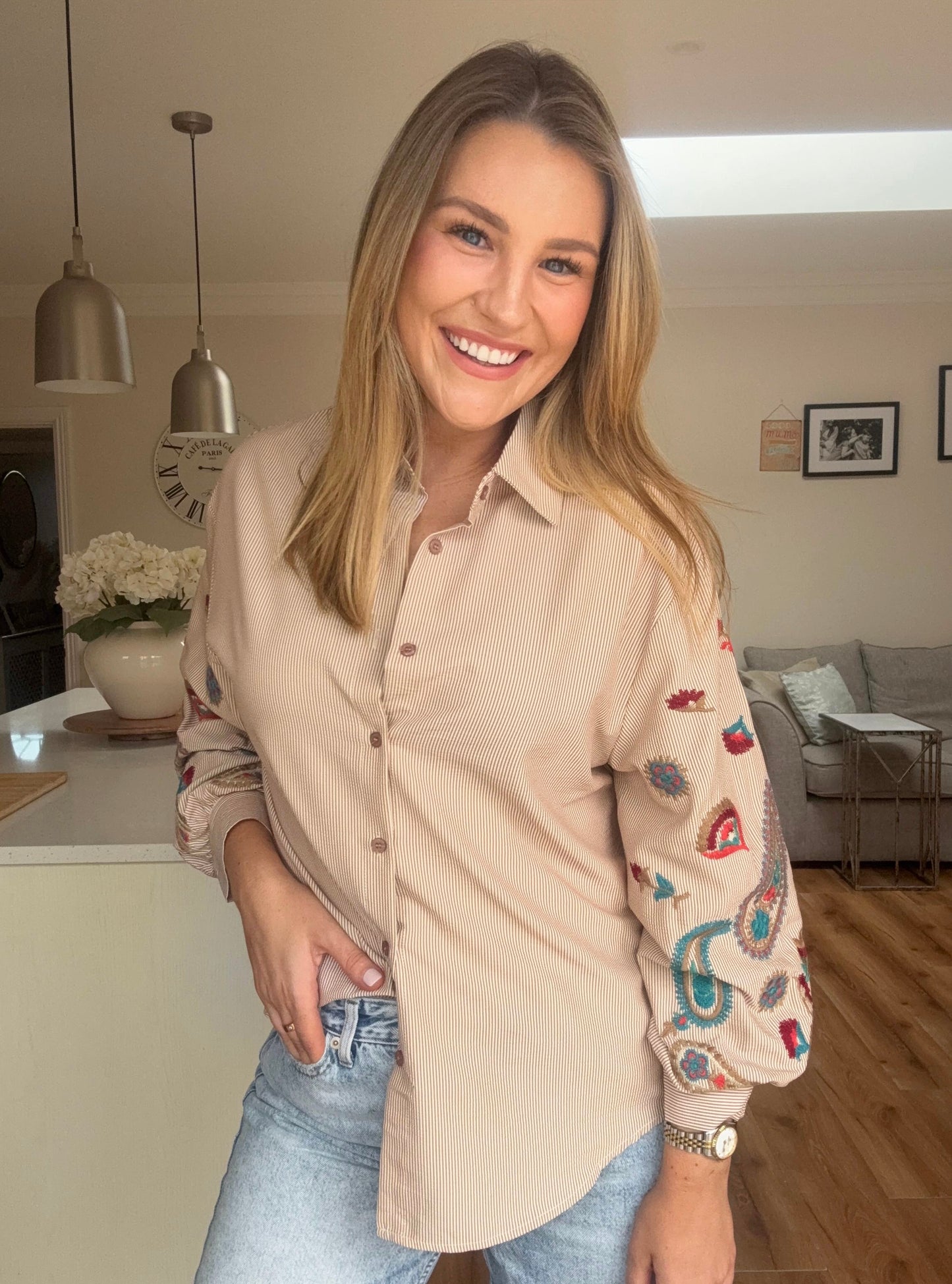 Winslet Embroidered Shirt Beige