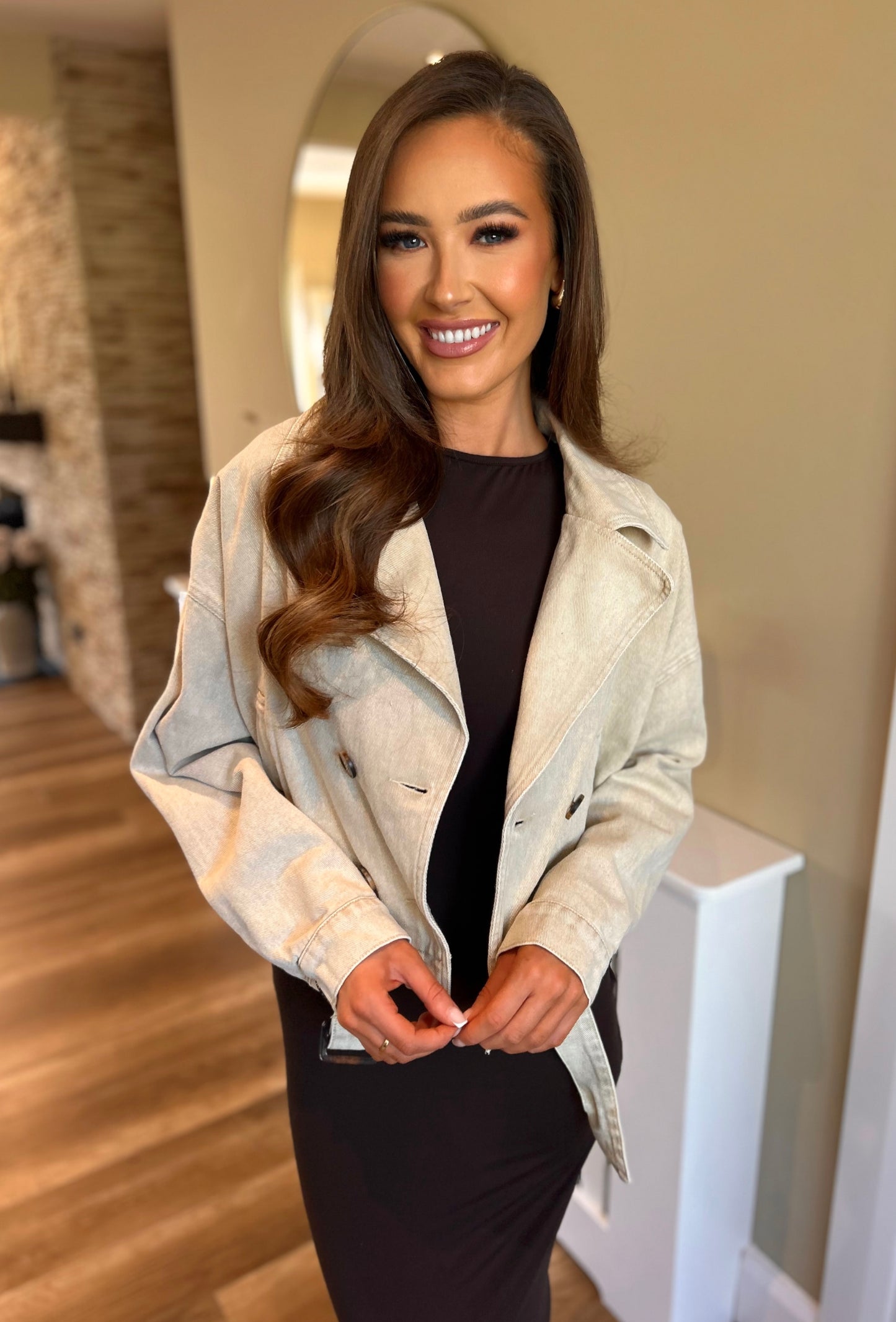 Luna Cropped Denim Trench Beige
