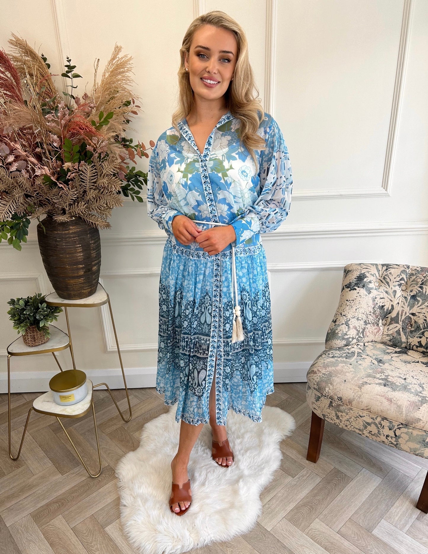 Bode Print Dress Blue