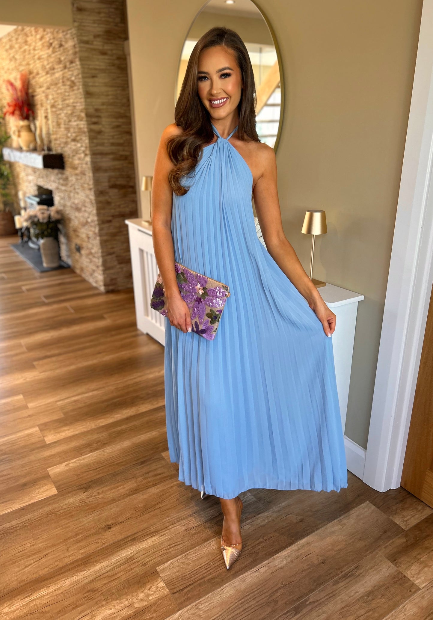 Tyra Halter Neck Dress Blue