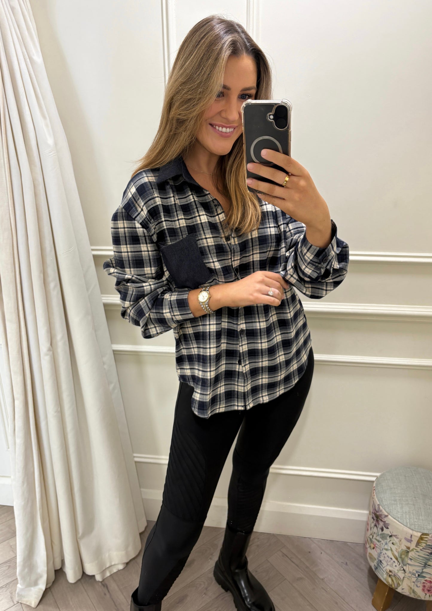 Amelia Checked Shirt Blue