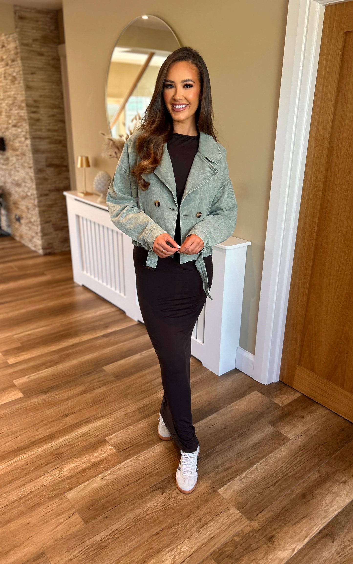 Luna Cropped Denim Trench Khaki