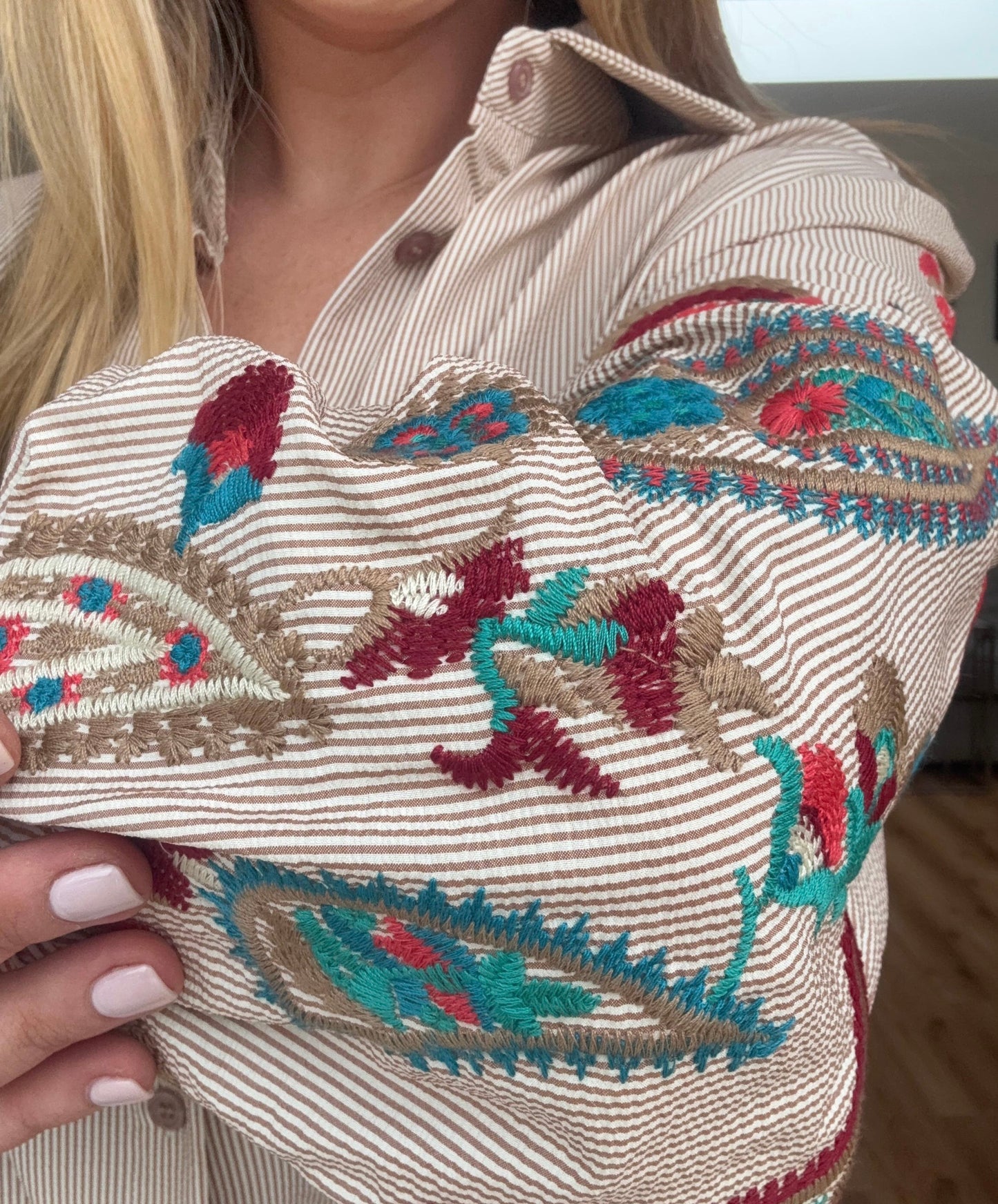 Winslet Embroidered Shirt Beige