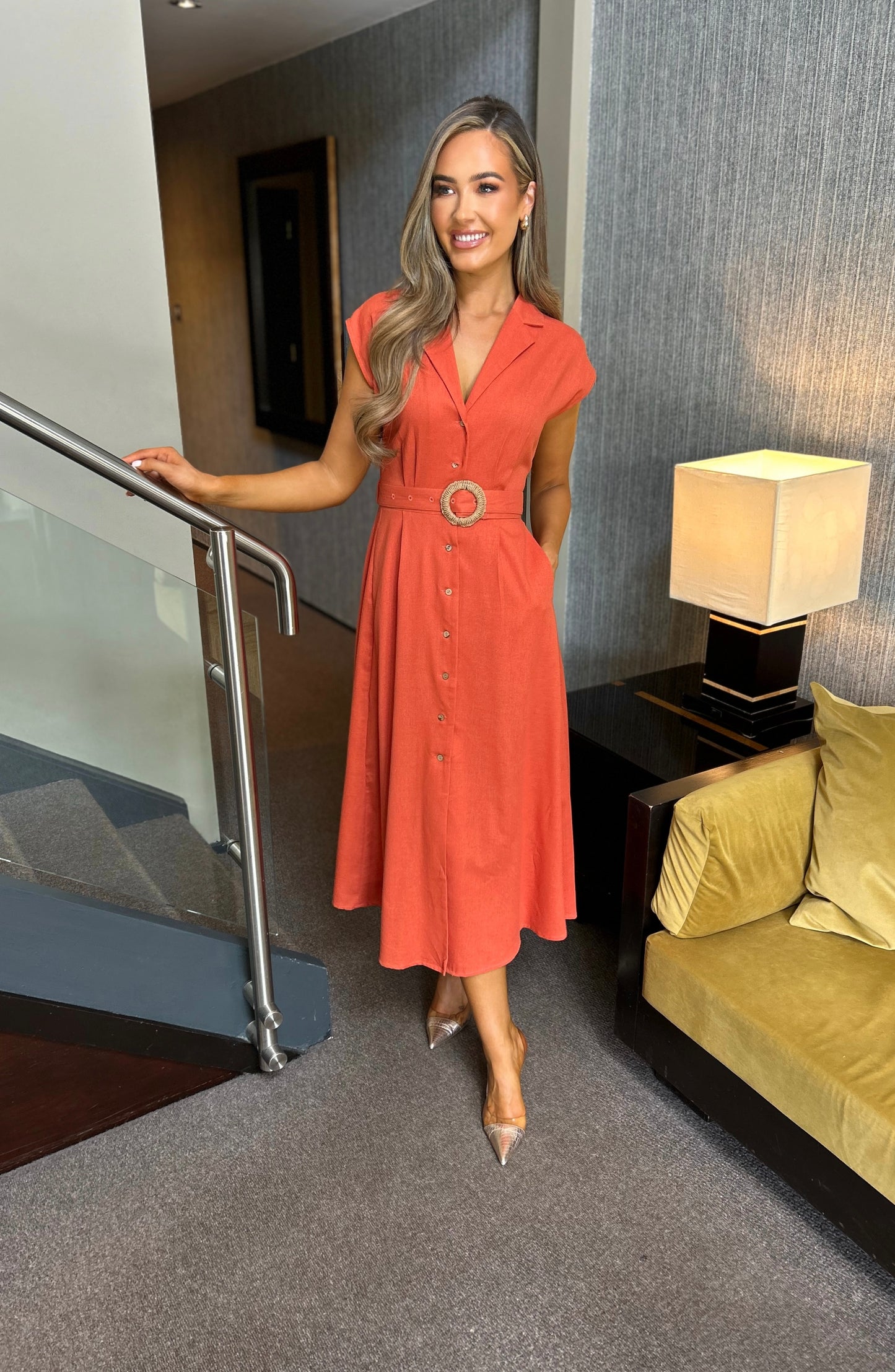 *PRE-ORDER*Harper Belted Dress Rust