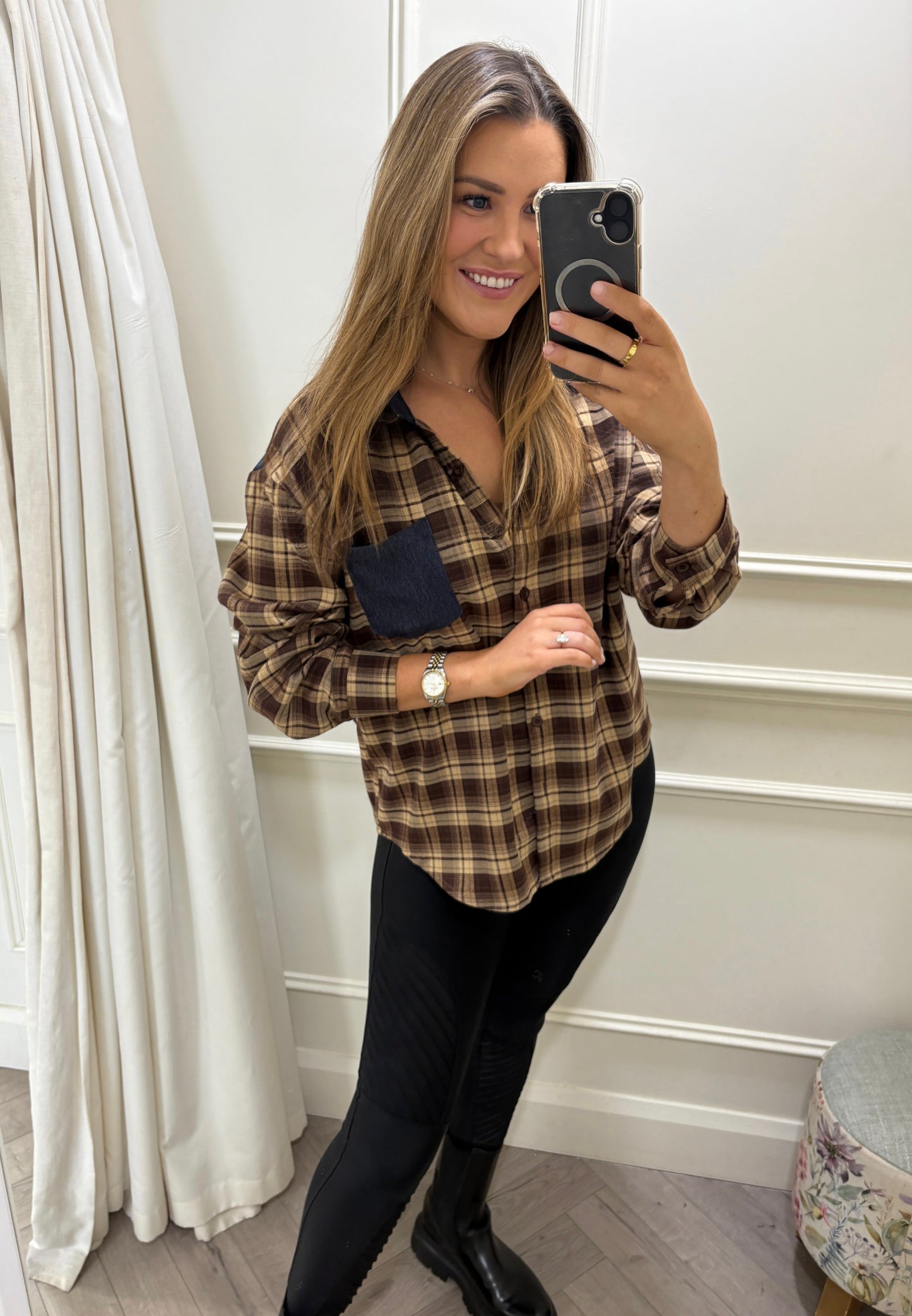 Amelia Checked Shirt Brown