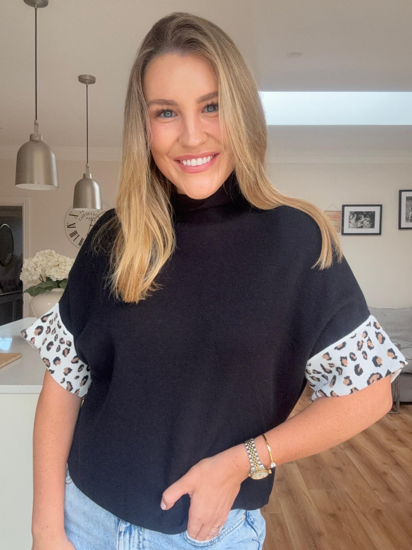 Maylah Animal Print Knit Black