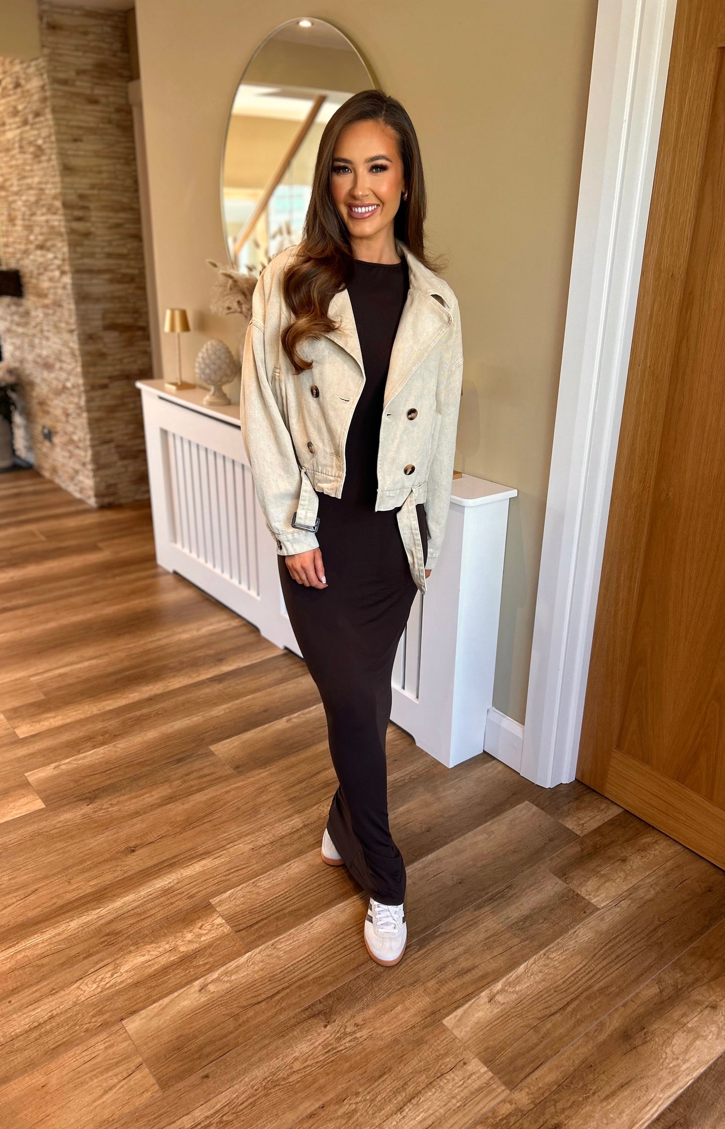 Luna Cropped Denim Trench Beige