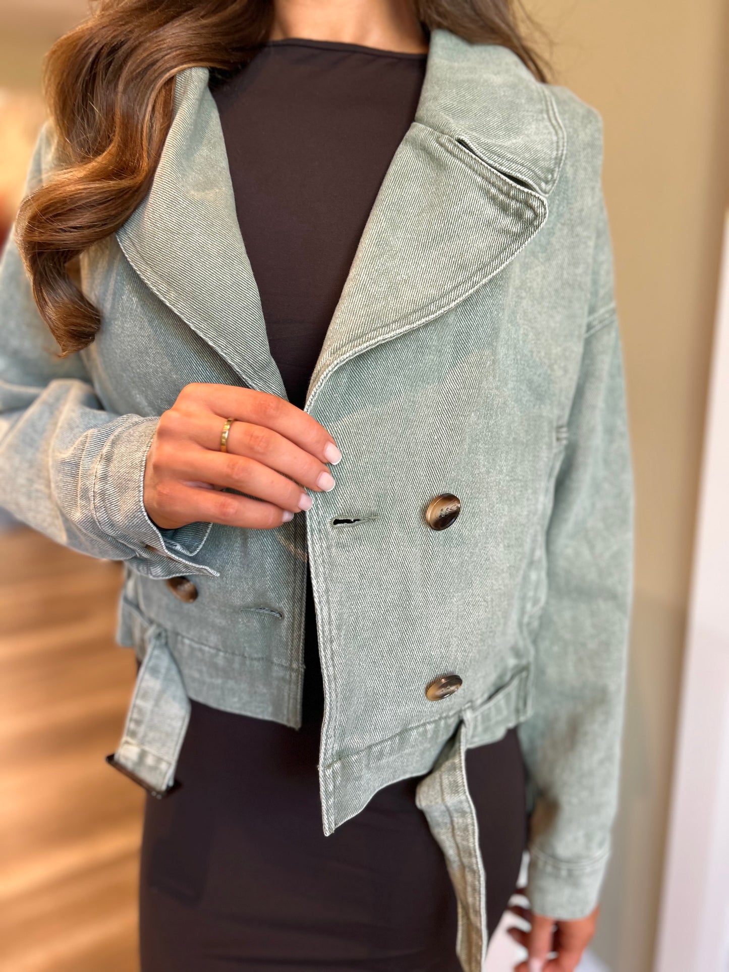 Luna Cropped Denim Trench Khaki