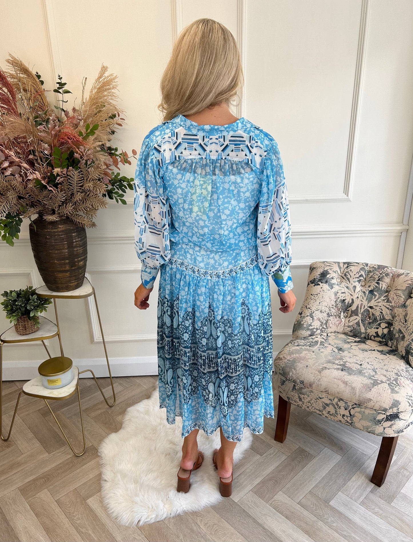 Bode Print Dress Blue