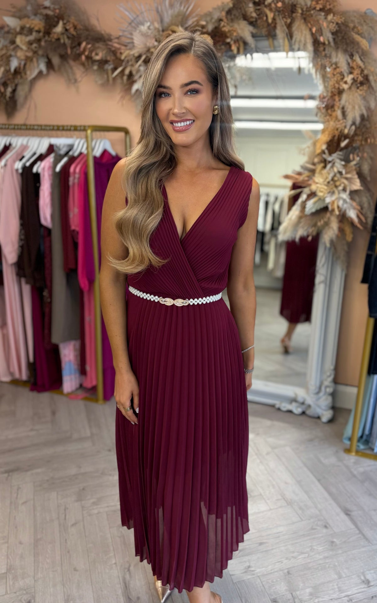 Amelia Dress Burgundy *Belt sold separately*