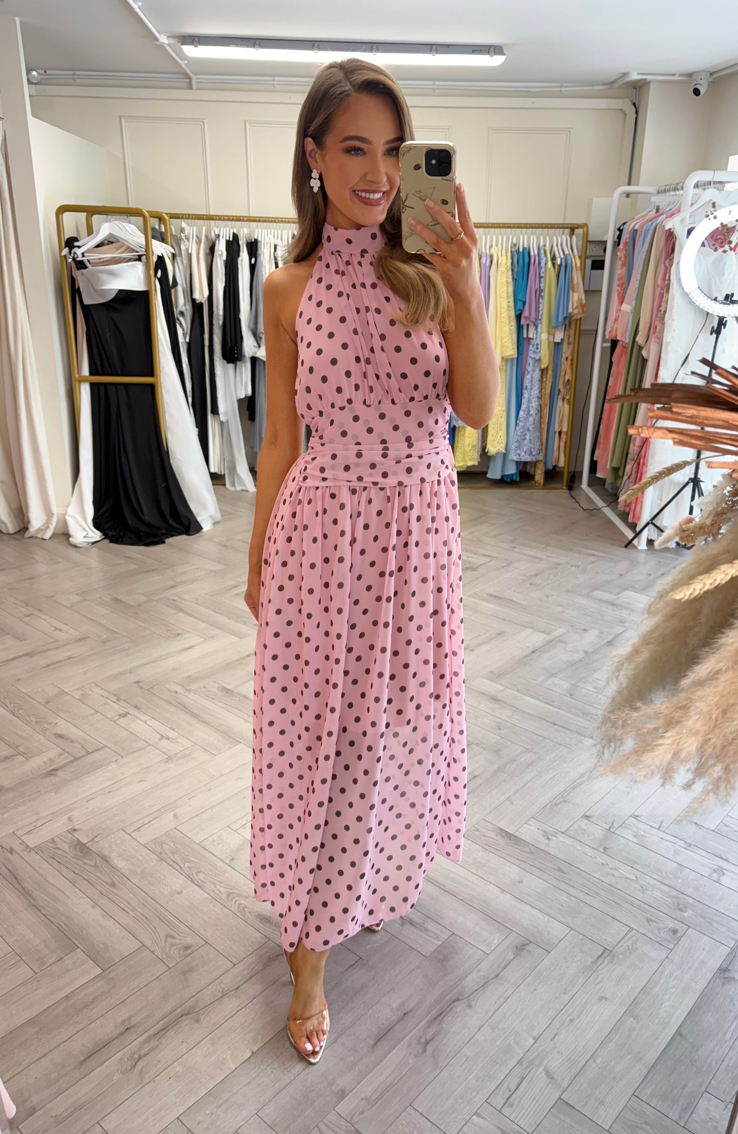 Pollie Polka Dot Dress Pink