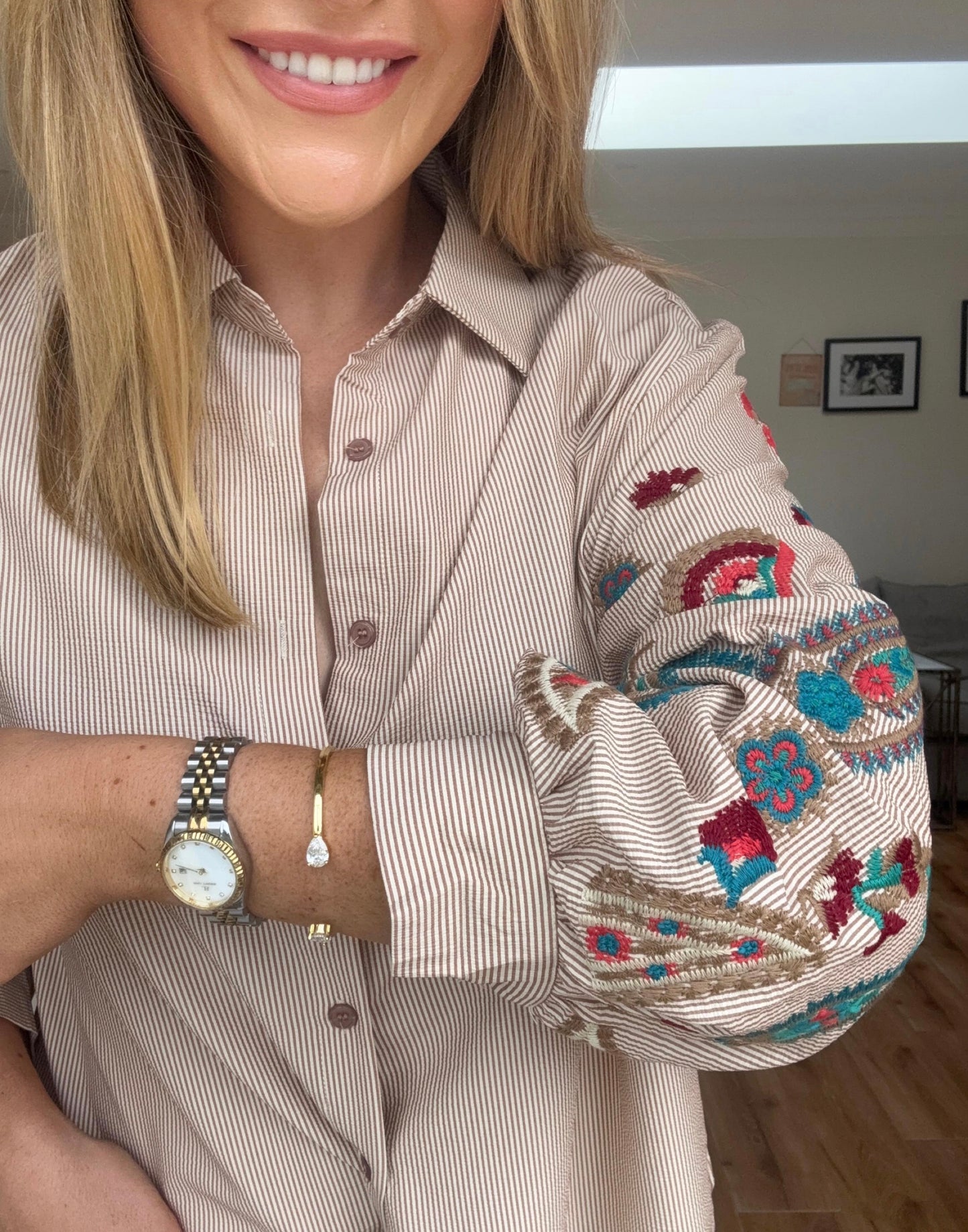 Winslet Embroidered Shirt Beige