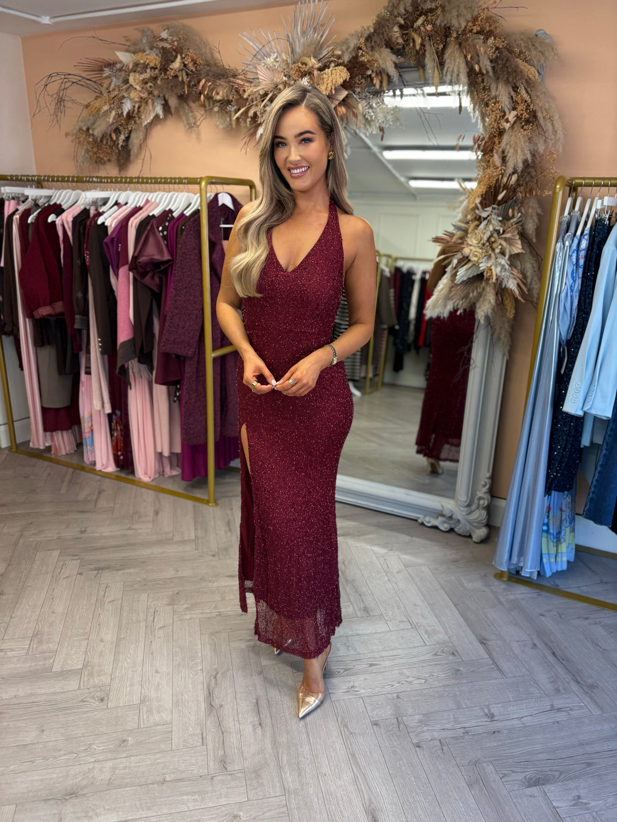 Mabel Embellished Dress Burgundy
