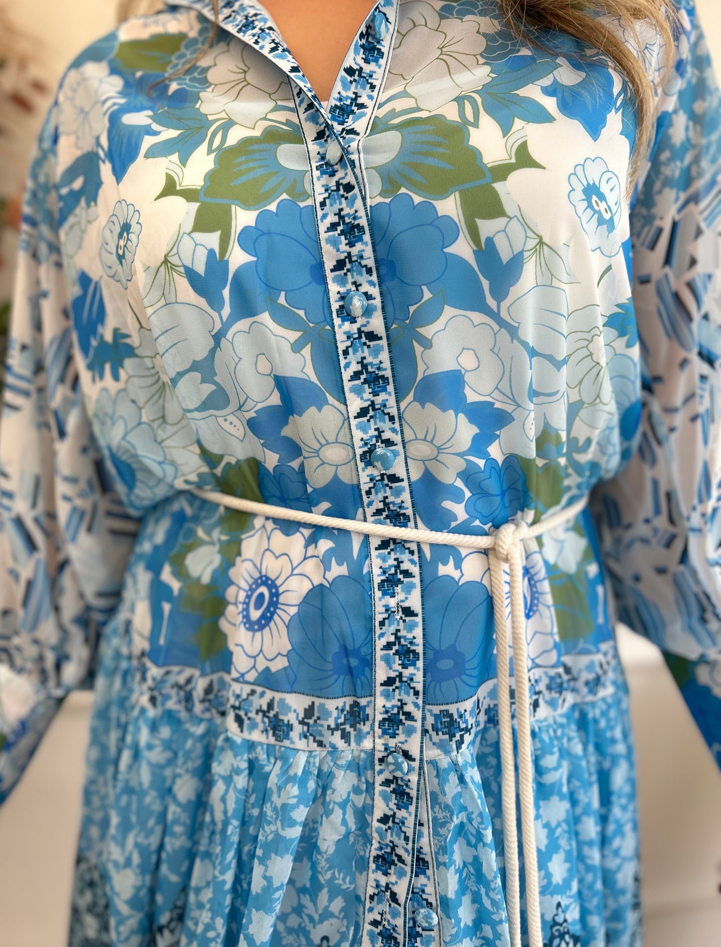 Bode Print Dress Blue