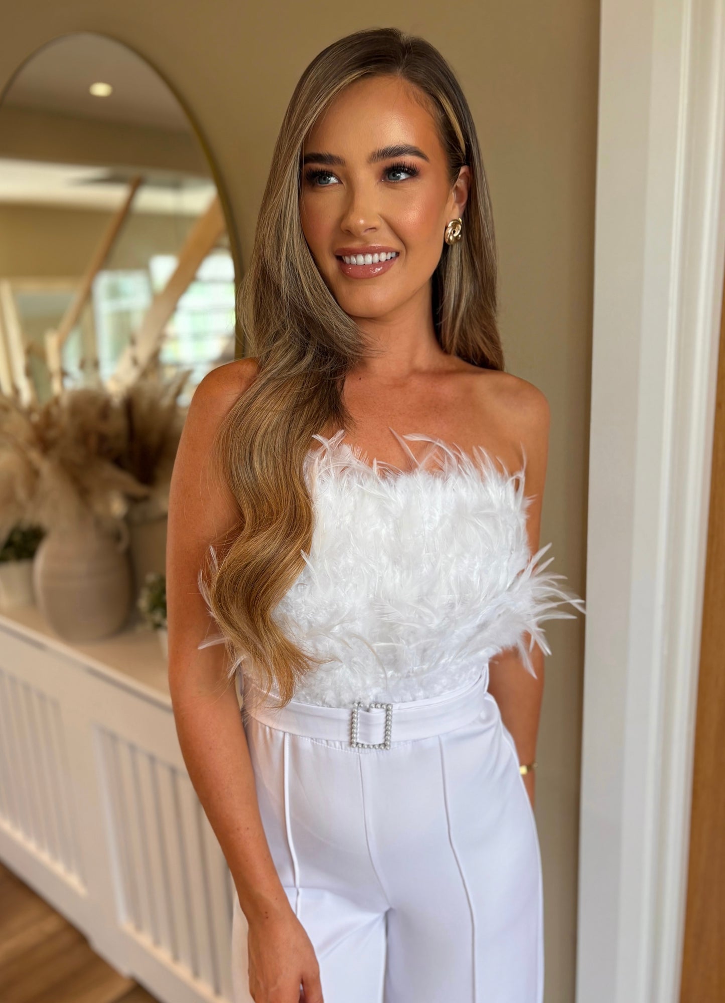 Polly Feather Jumpsuit White
