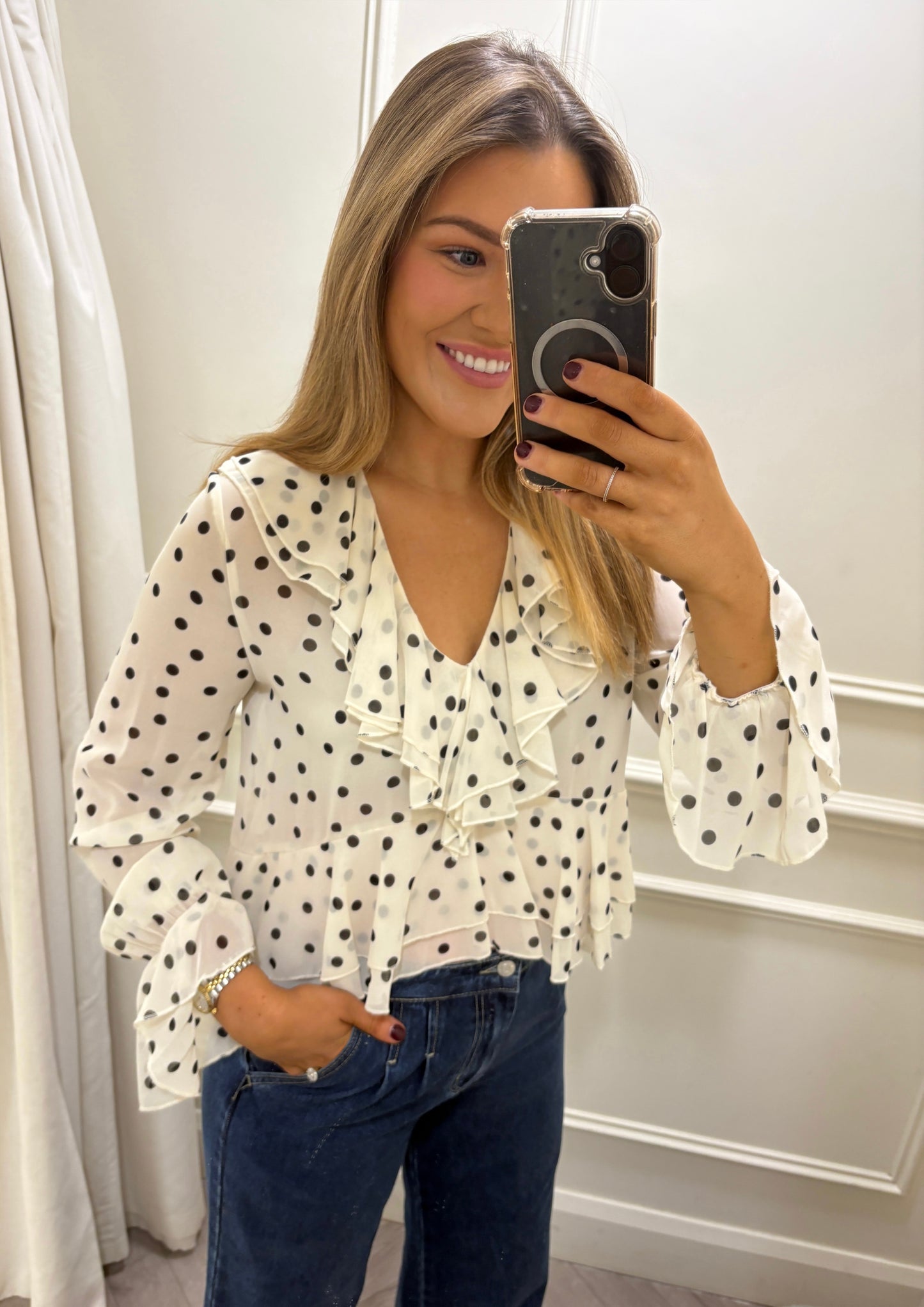 Amara Polka Dot Top White