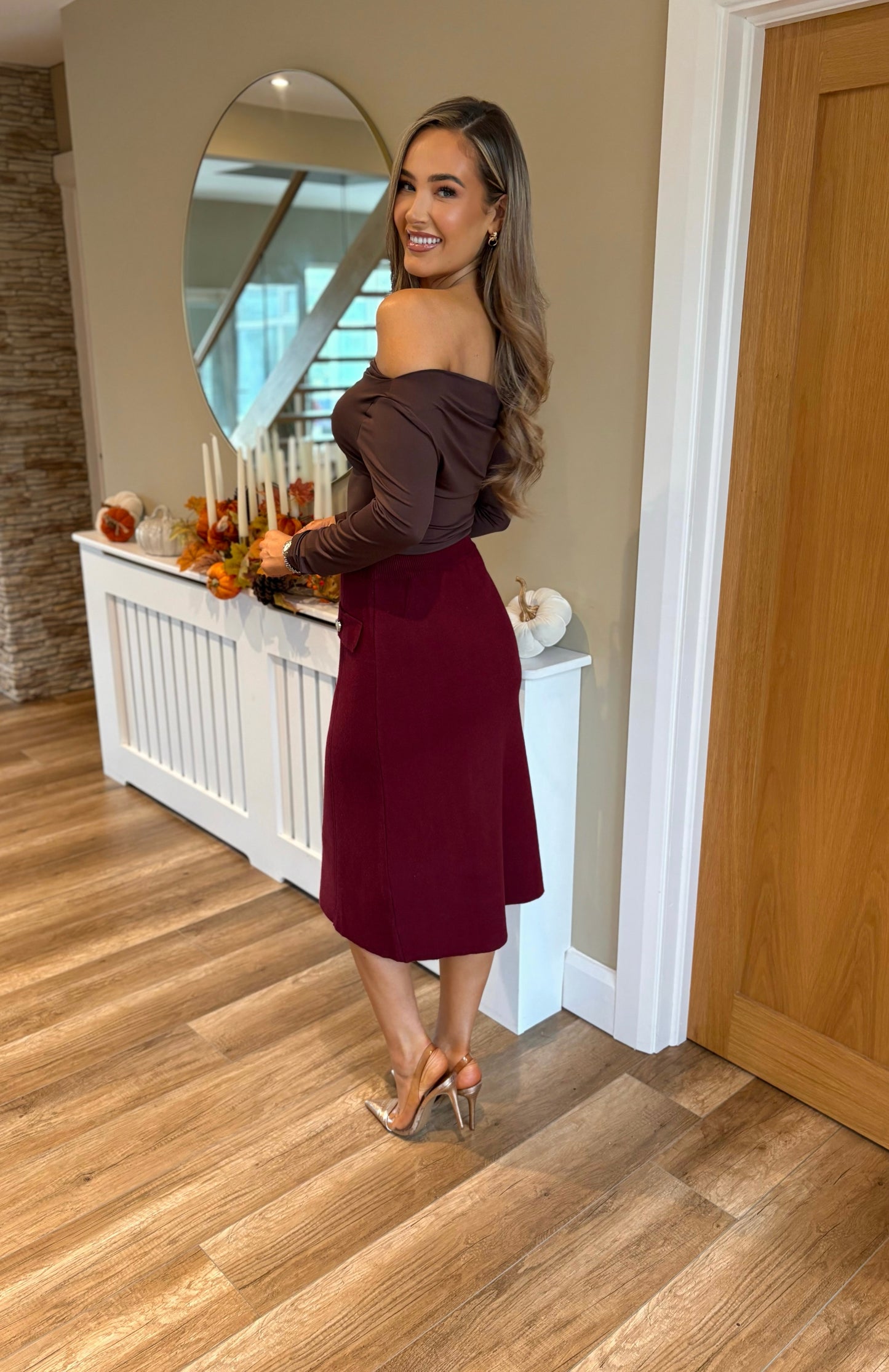 Nyla Midi Skirt Burgundy