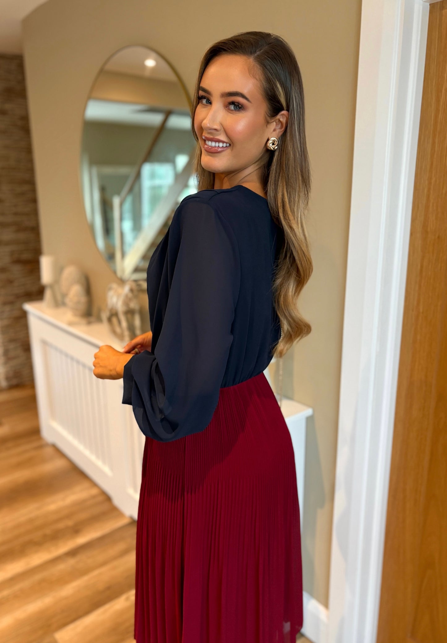 Rowan Dress Navy & Wine
