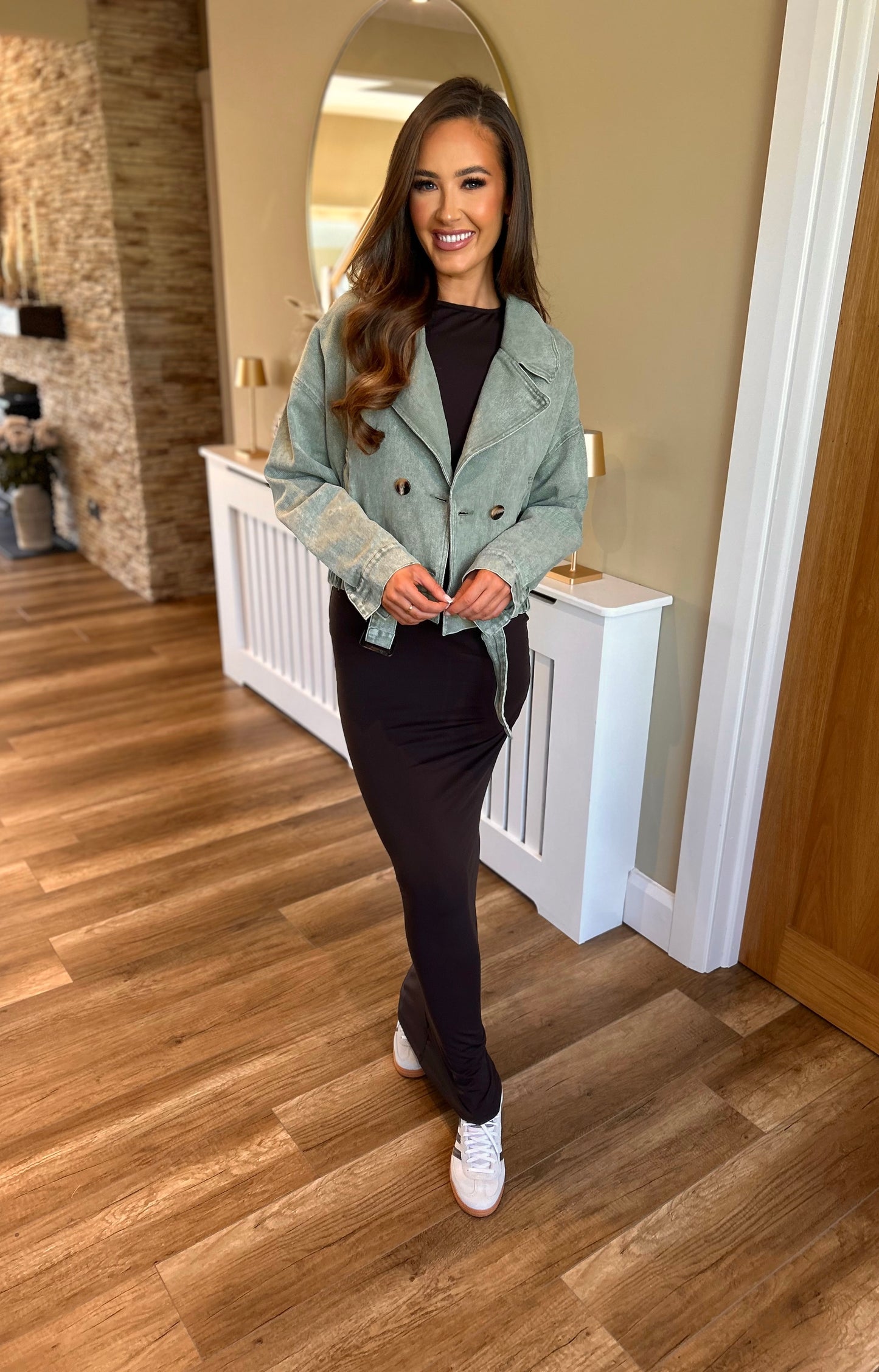 Luna Cropped Denim Trench Khaki