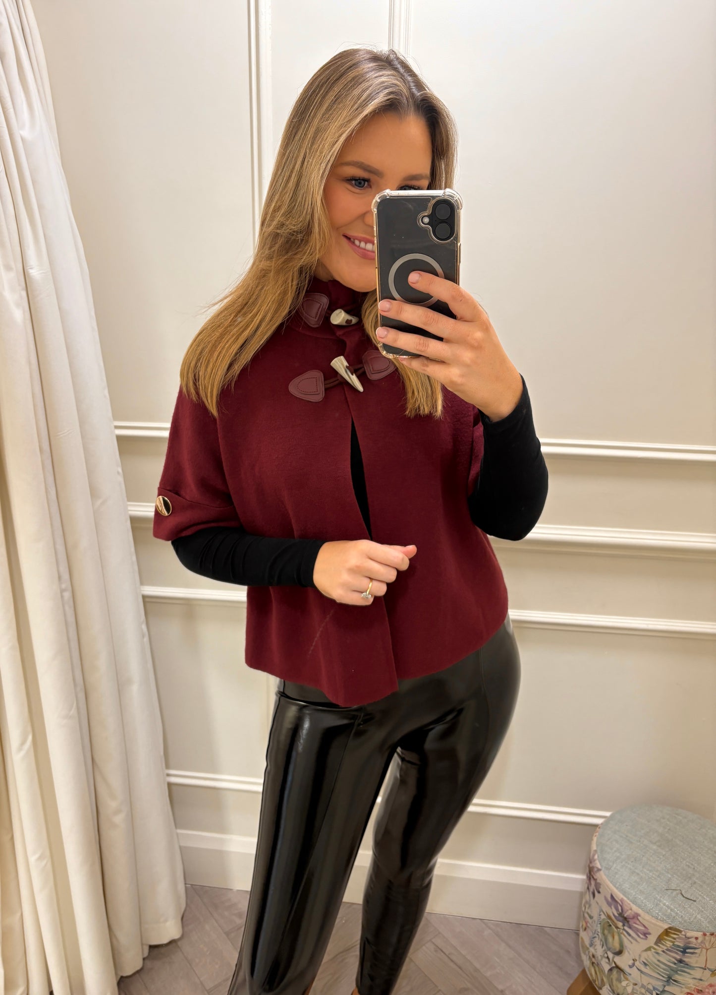 Elsie Toggle Button Cape Knit Wine