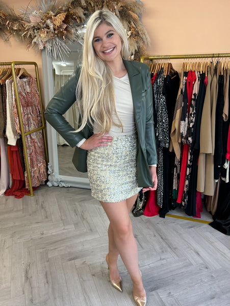 Gold sequin skirt shopping sale