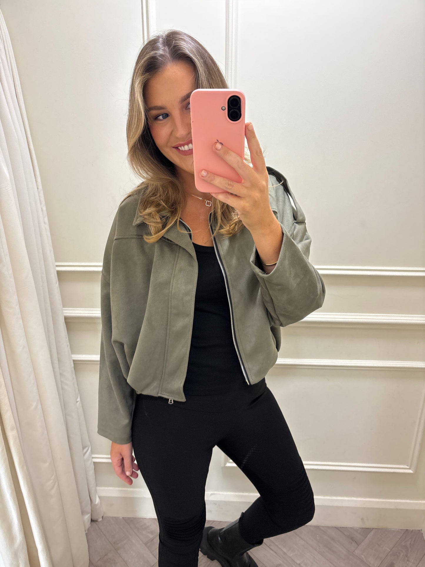 Halle Suede Jacket Khaki