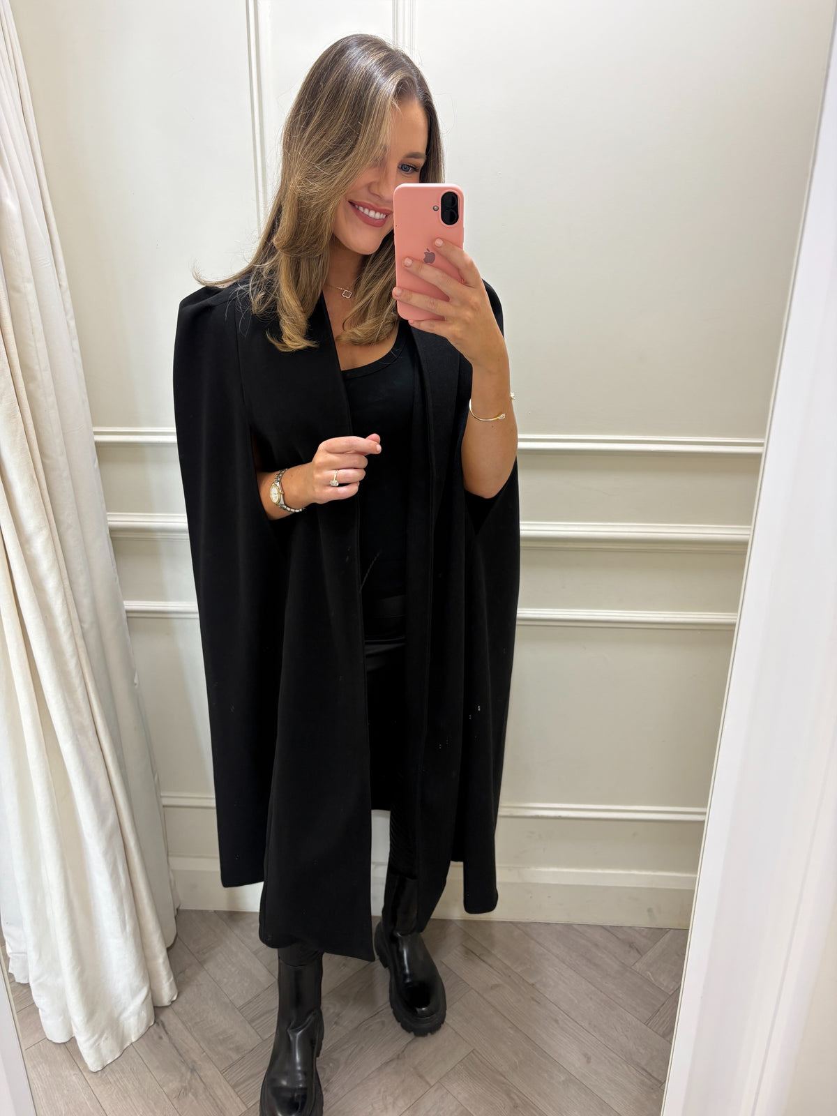 Izzy Long-Line Cape Black