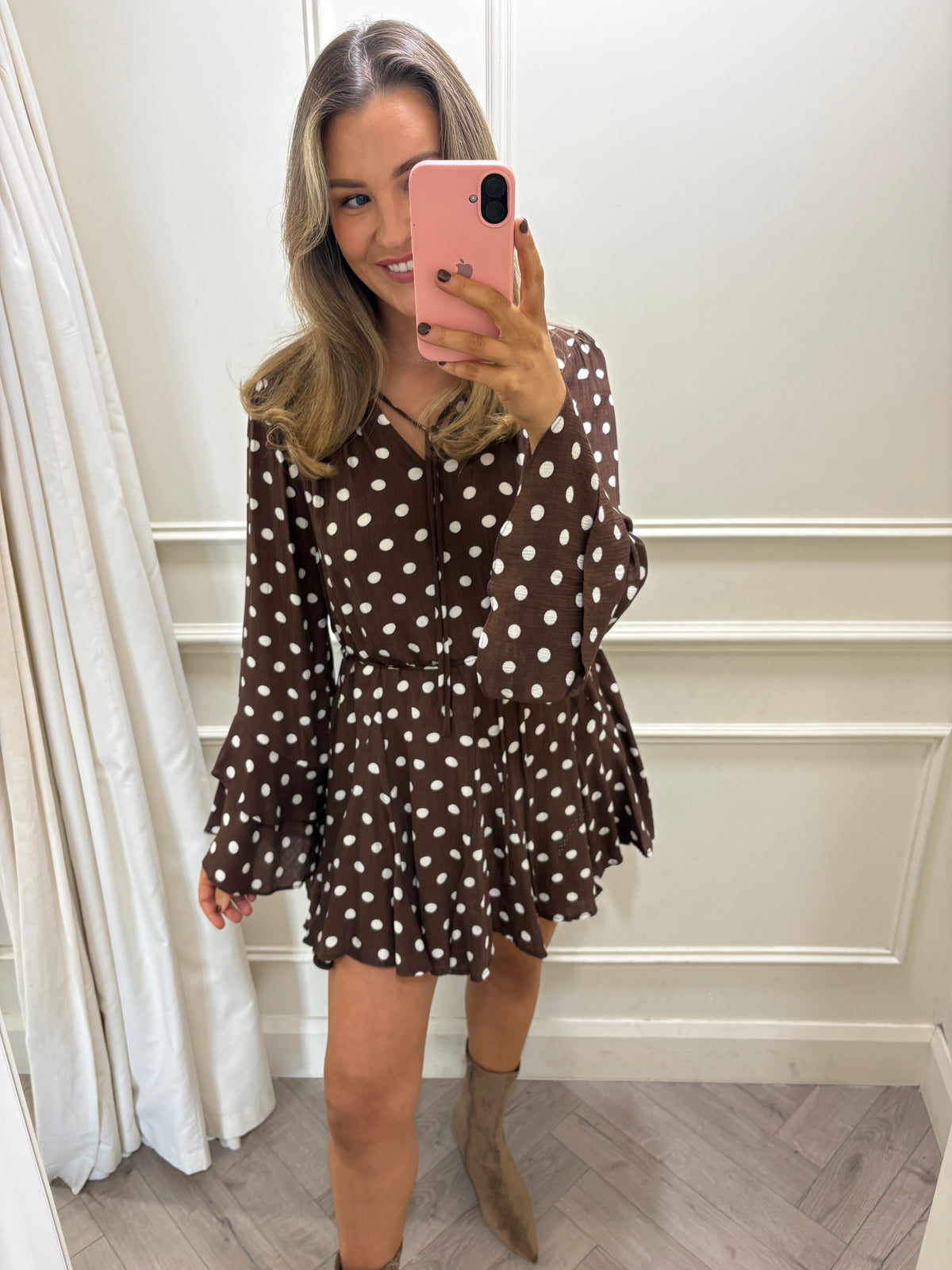 Kimmy Polka Dot Dress Brown