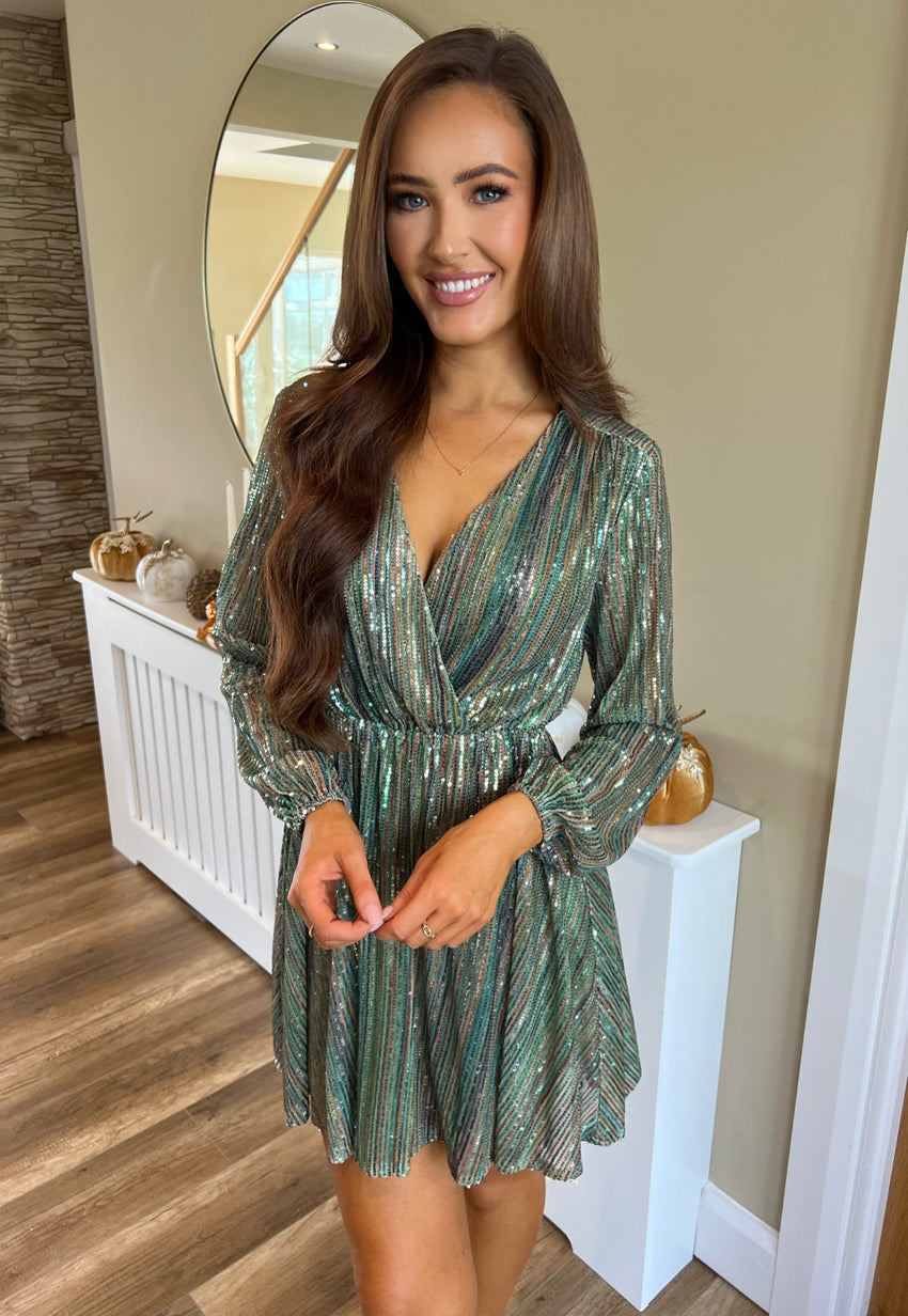 Kaia Sequin Dress Green