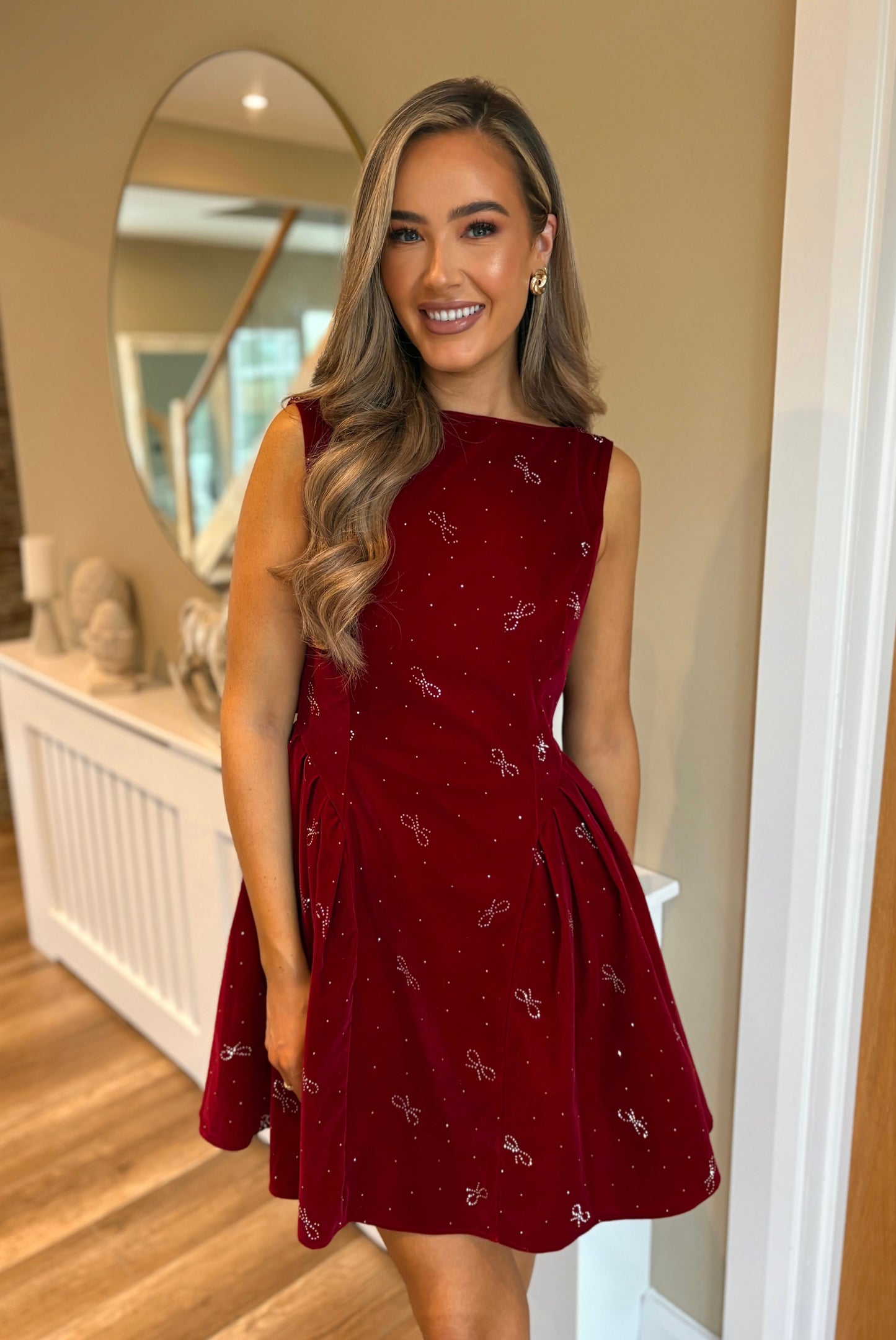 Maci Bow Dress Burgundy