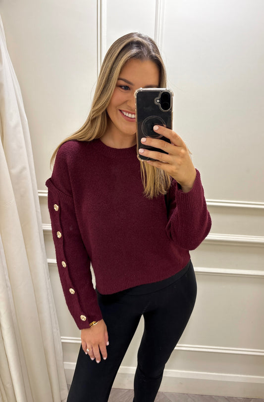 Harriet Gold Button Knit Burgundy