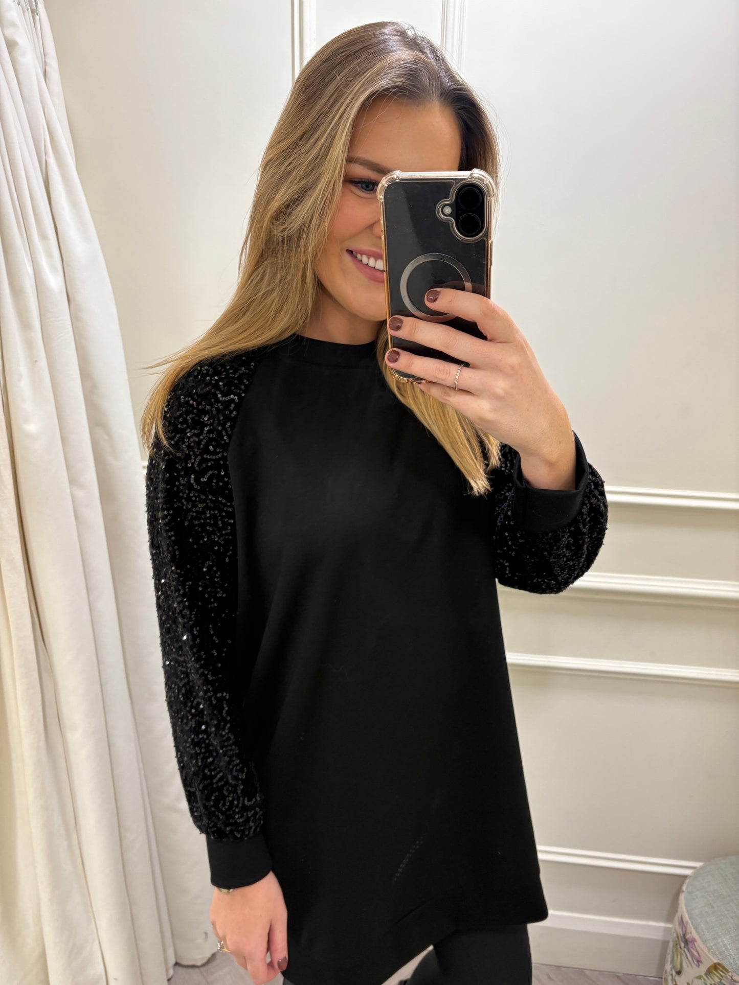 Rosie Sequin Longline Jumper Black