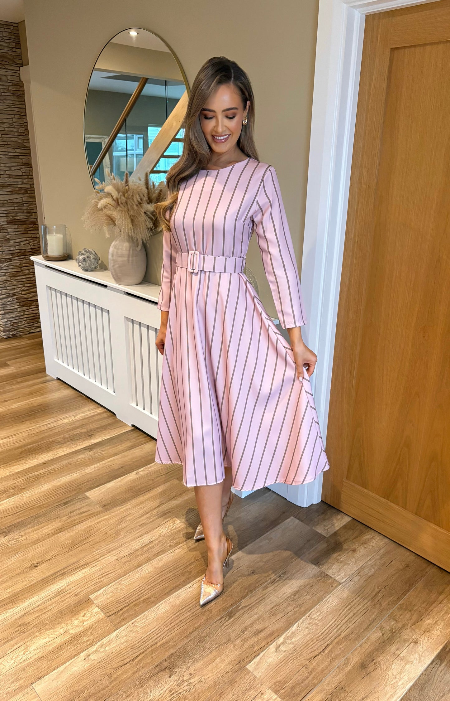 Sereena Striped Dress Pink
