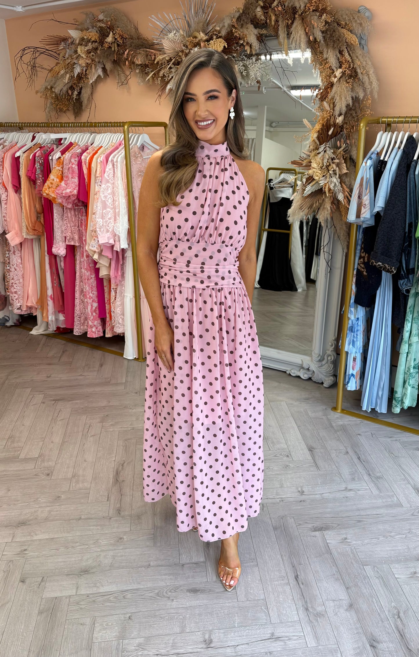 Pollie Polka Dot Dress Pink