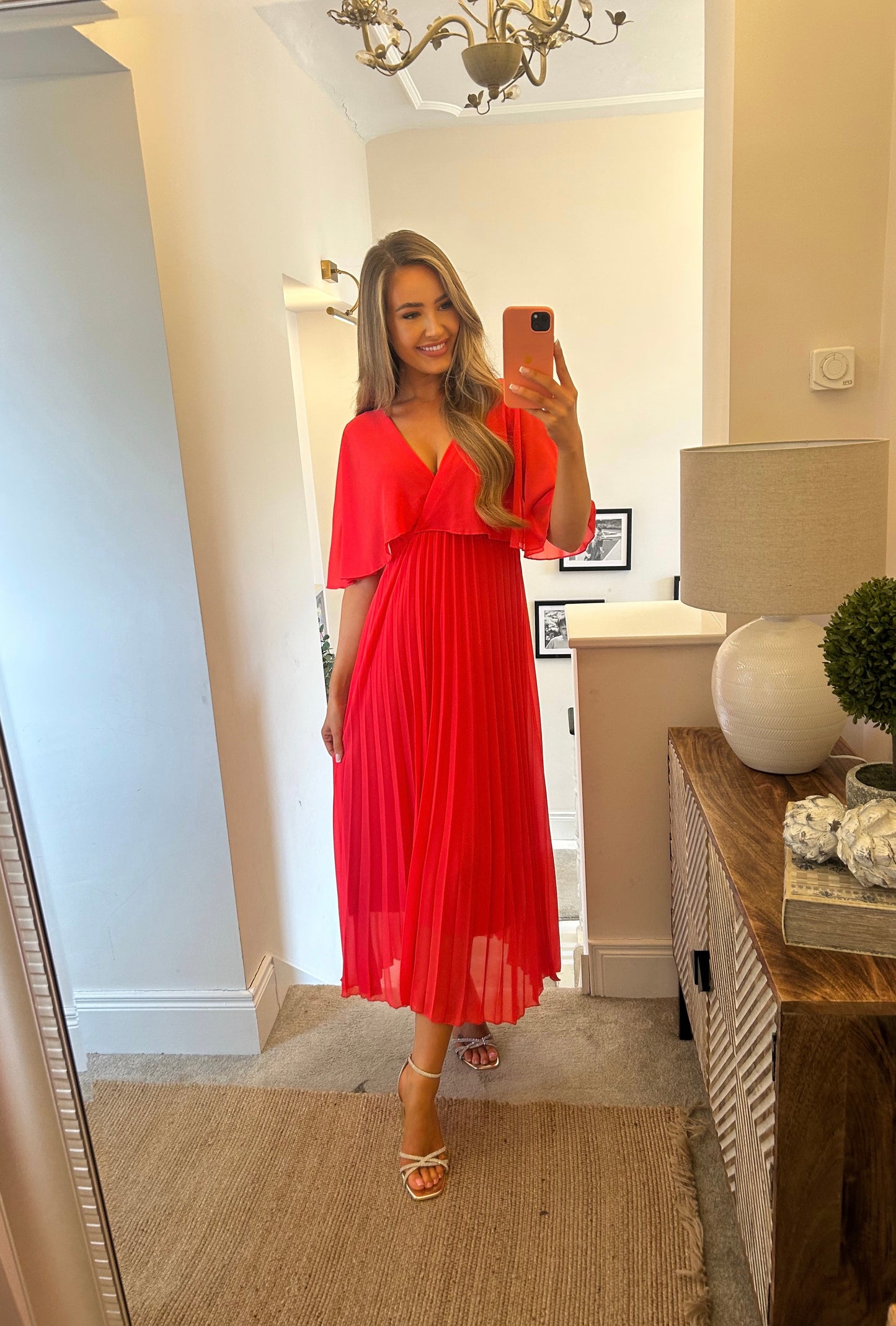 Bonnie Pleated Dress Coral