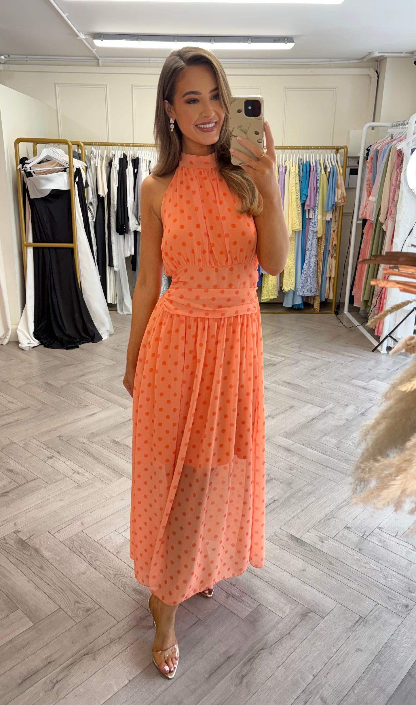Pollie Polka Dot Dress Orange
