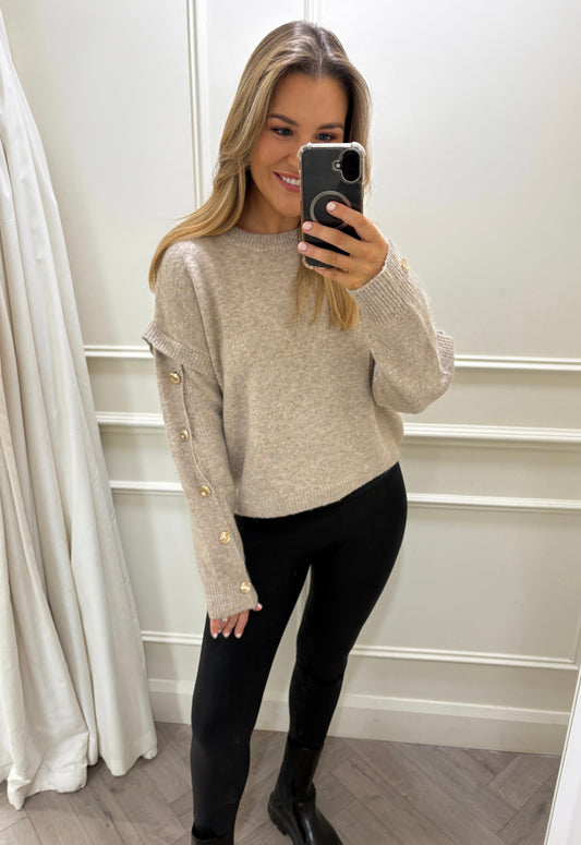 Harriet Gold Button Knit Beige