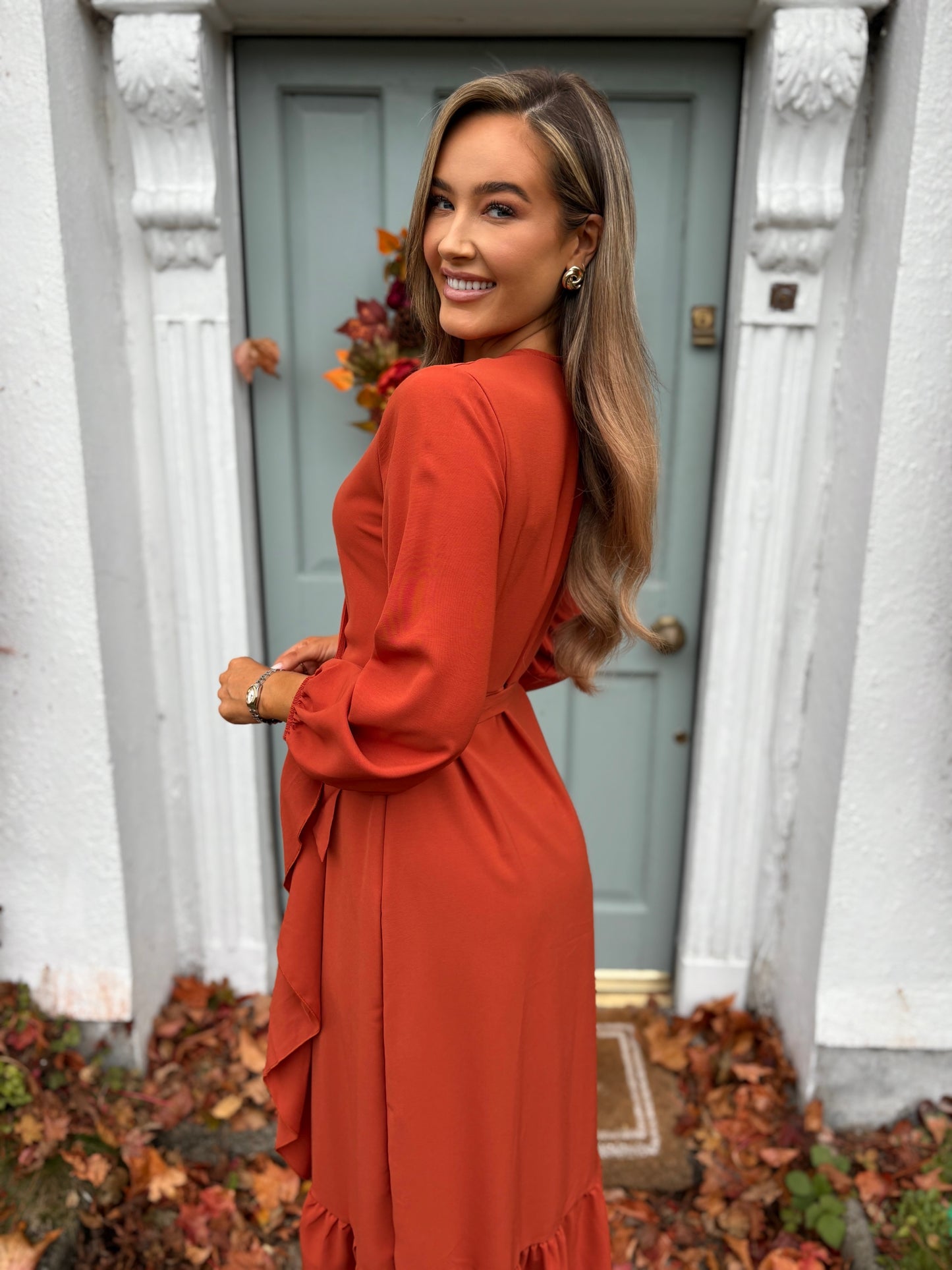 Lillian Wrap Dress Rust