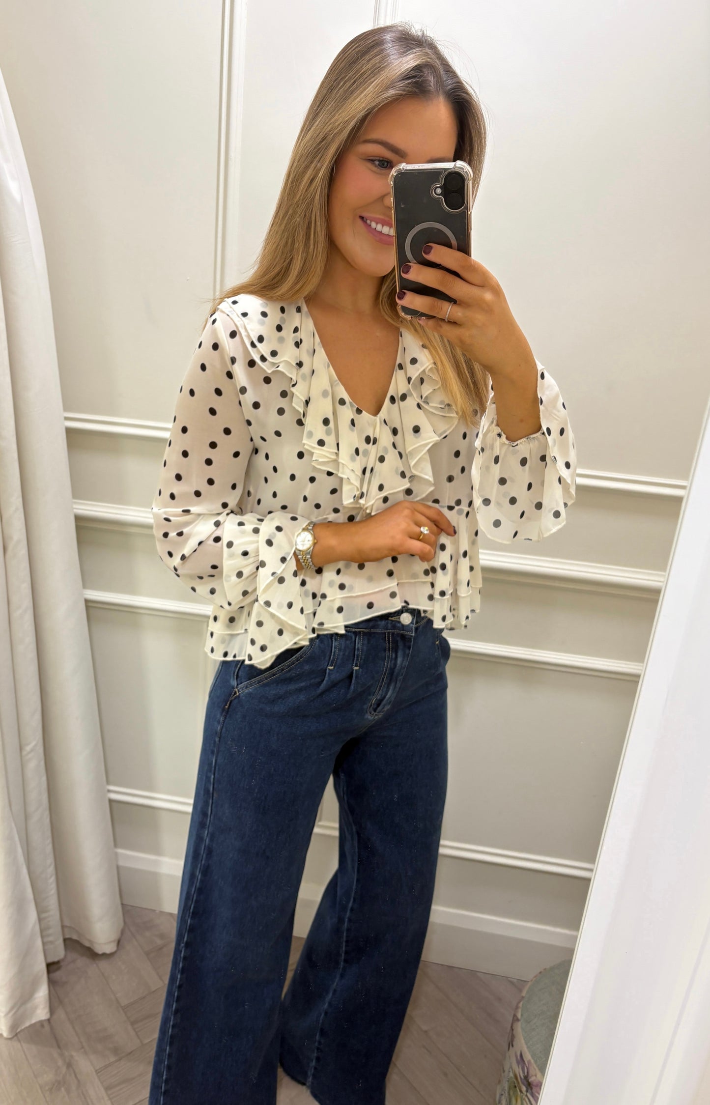 Amara Polka Dot Top White