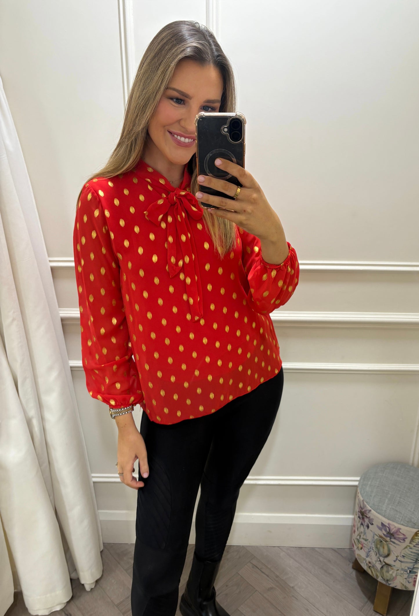 Everly Polka Dot Blouse Red