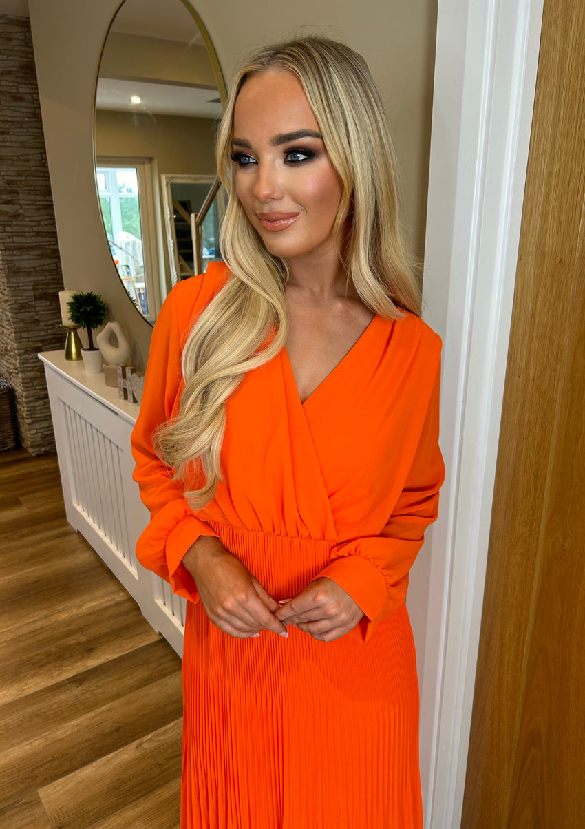 Sara Soft Pleat Dress Orange