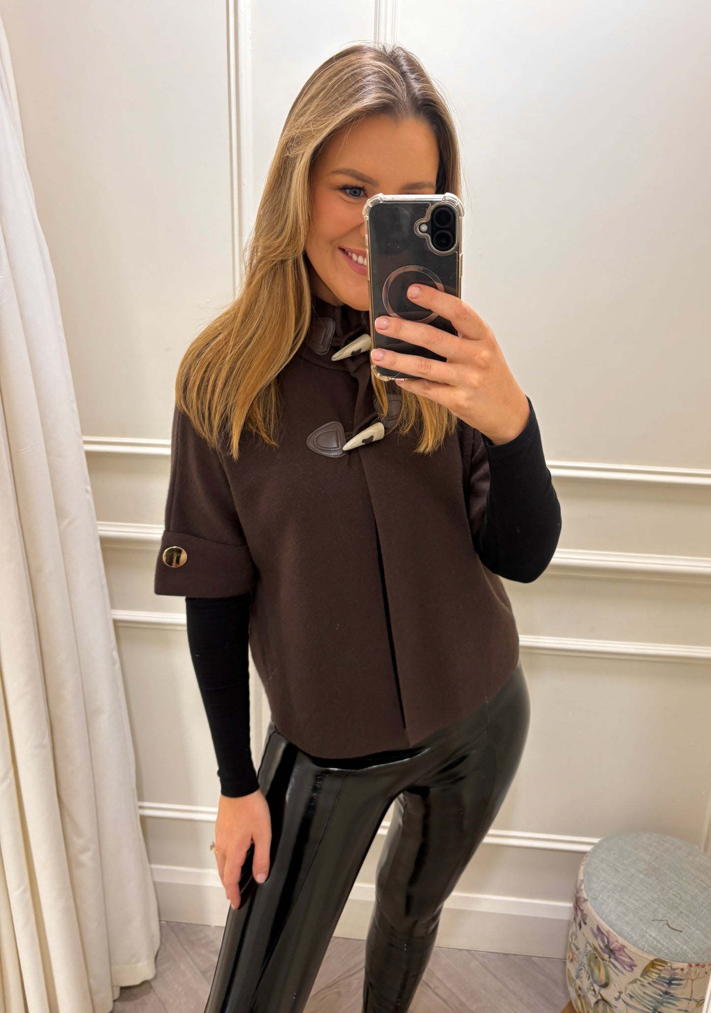 Elsie Toggle Button Cape Knit Brown